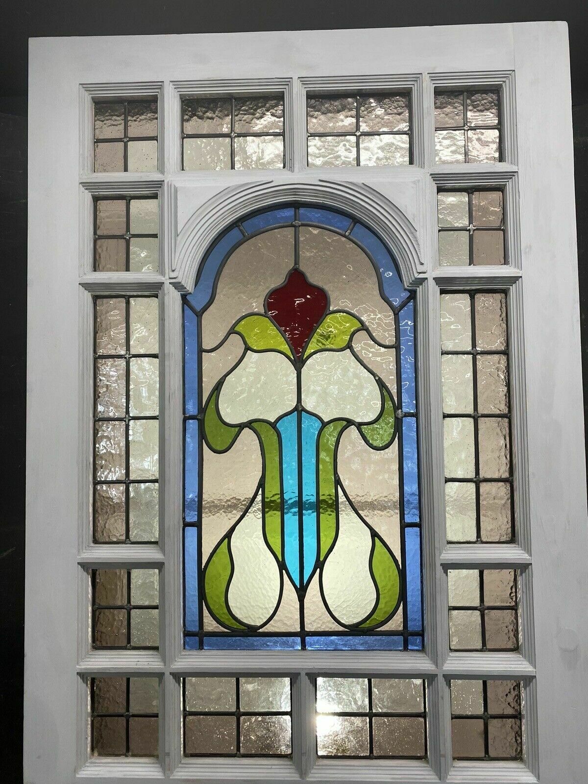Large Edwardian Front Door Period Stained Glass Old Reclaimed Antique Lead Wood photo furniture
