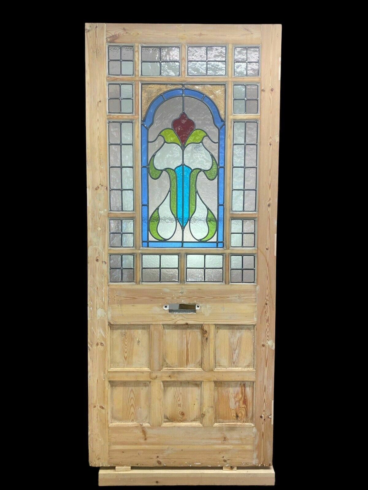 Large Edwardian Front Door Period Stained Glass Old Reclaimed Antique Lead Wood photo vintage