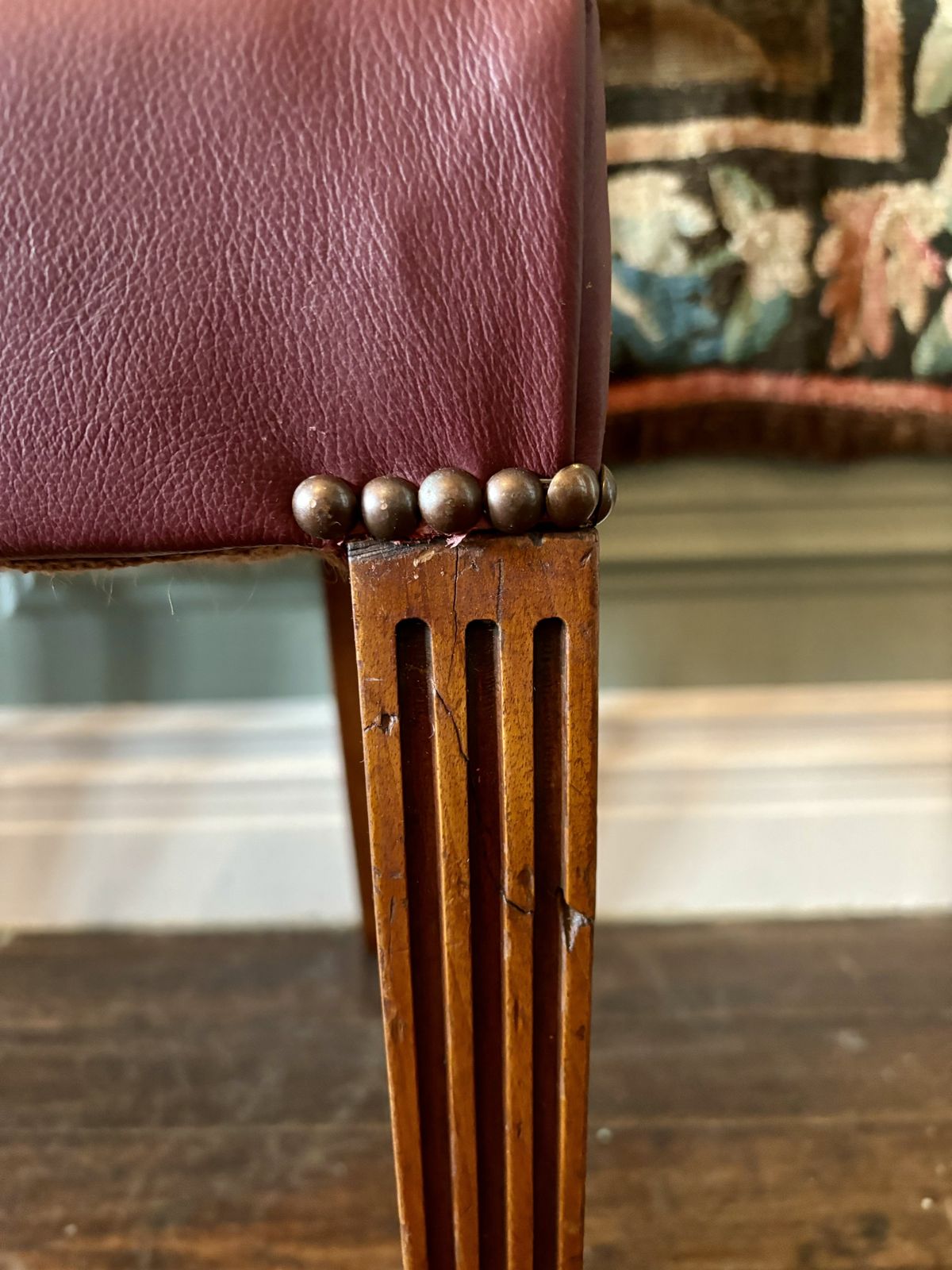 Burgundy Leather Antique Office Chair photo furniture