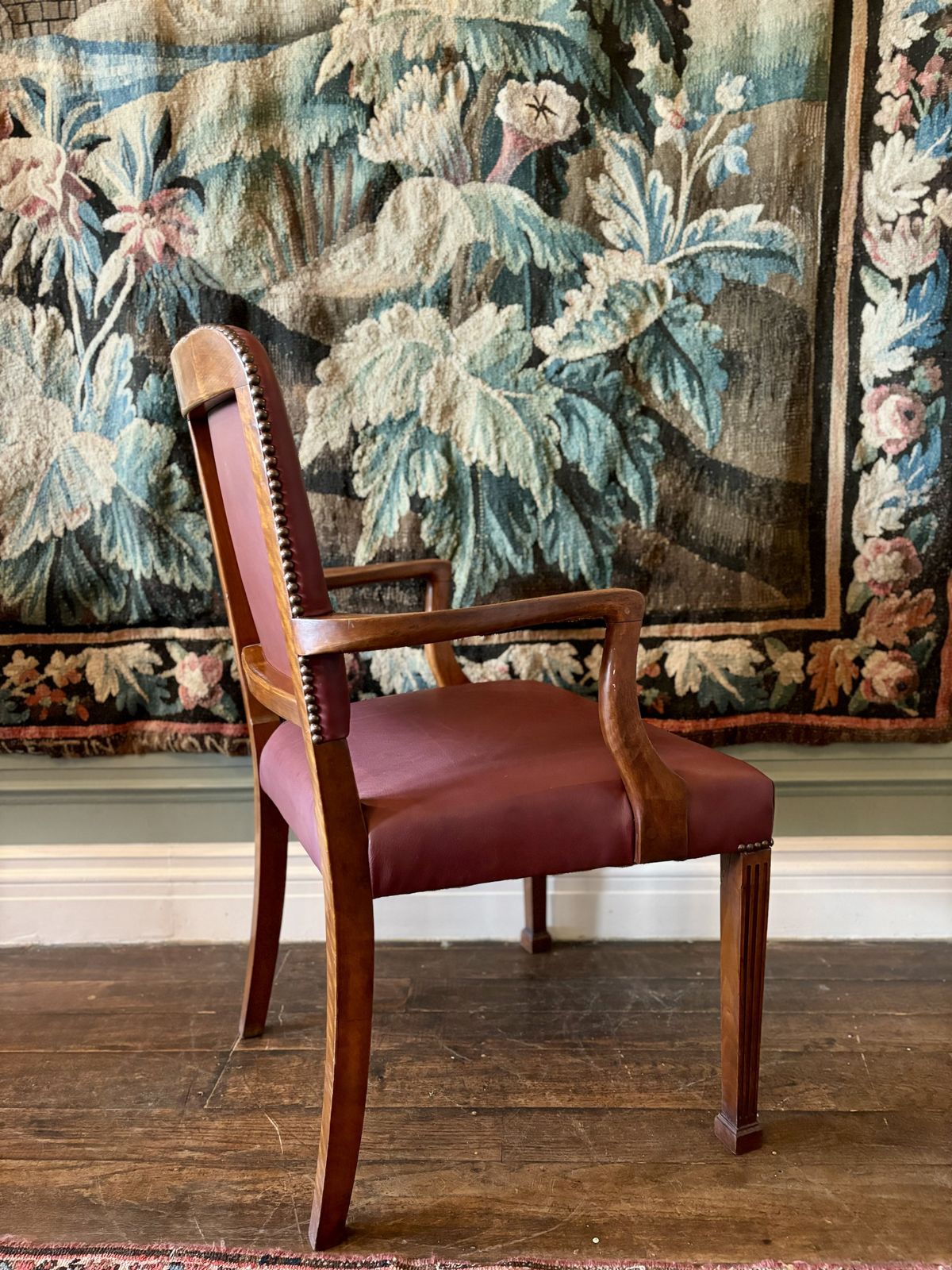 Burgundy Leather Antique Office Chair photo vinterior