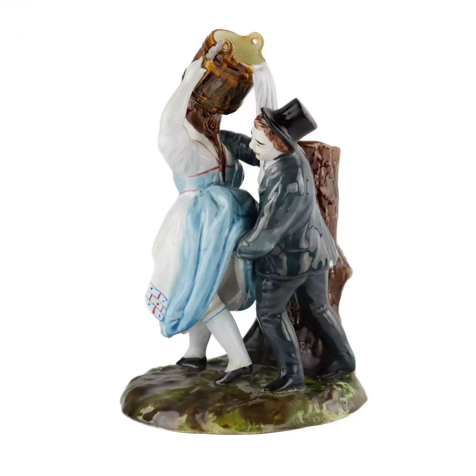 Faience Pencil Figurine The Villager And The Lord. Kuznetsov Factory In Tver. 19th Century. photo for sale