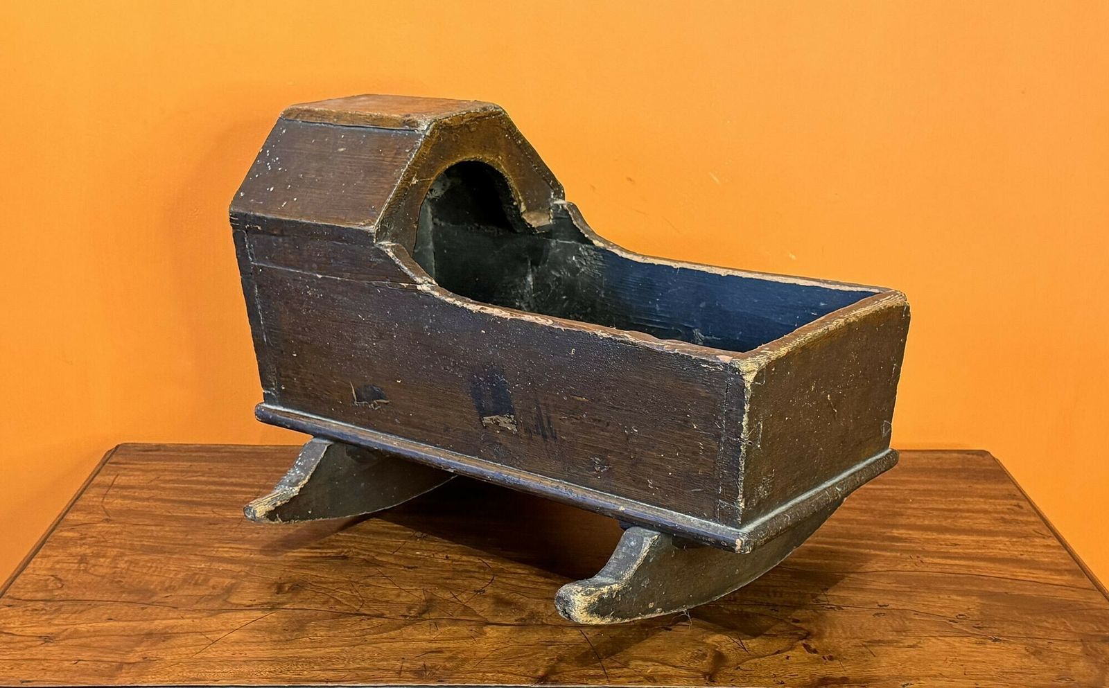 Antique Primitive Folk Art Rocking Toy Doll's Cradle photo 85.0