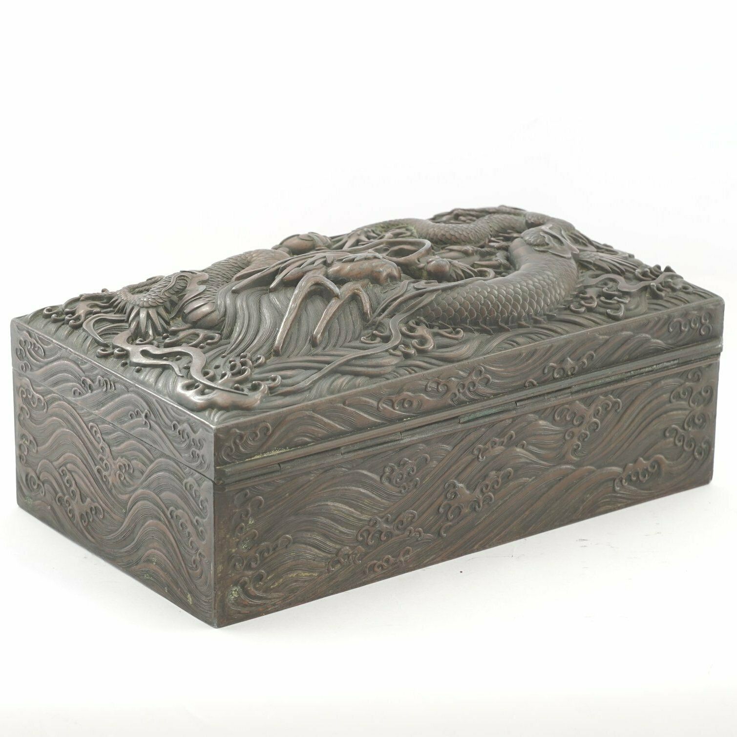 Exceptional Meiji Period Japanese Bronze Box With Dragon Motif photo furniture