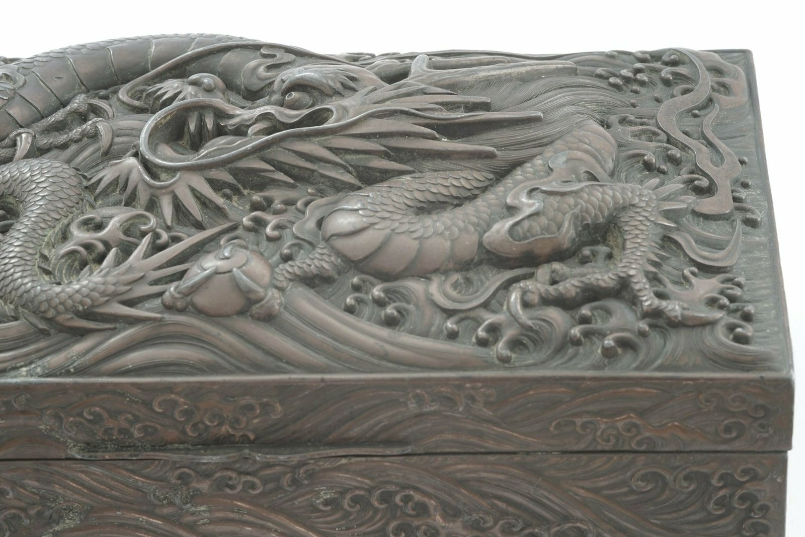 Exceptional Meiji Period Japanese Bronze Box With Dragon Motif photo vinterior