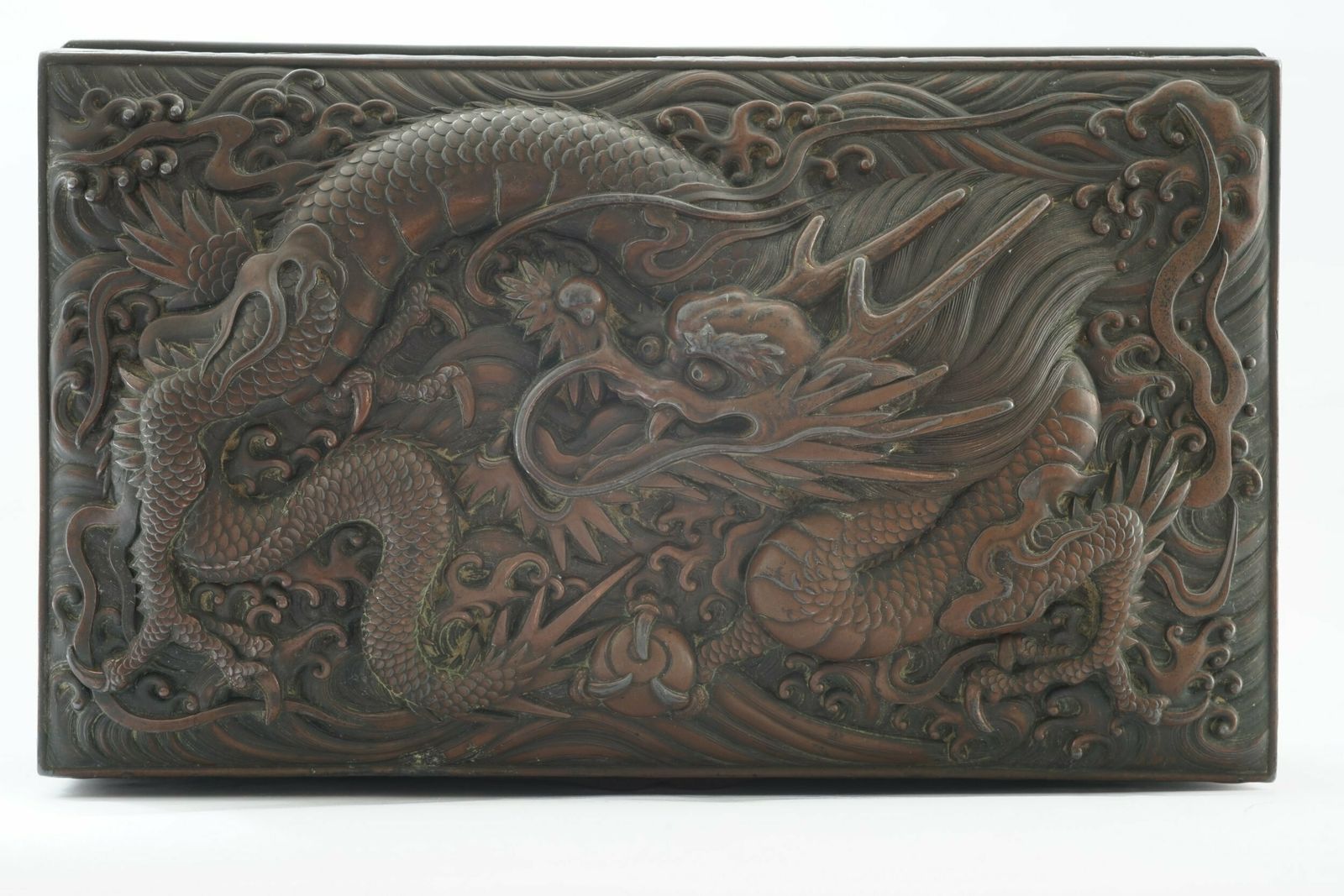 Exceptional Meiji Period Japanese Bronze Box With Dragon Motif photo buy