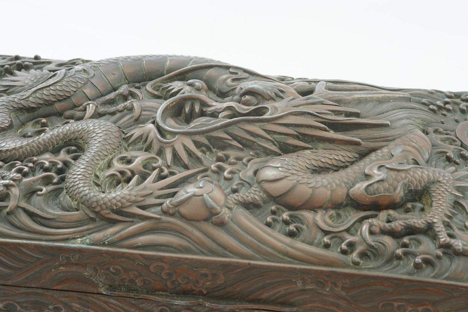 photo for sale Exceptional Meiji Period Japanese Bronze Box With Dragon Motif