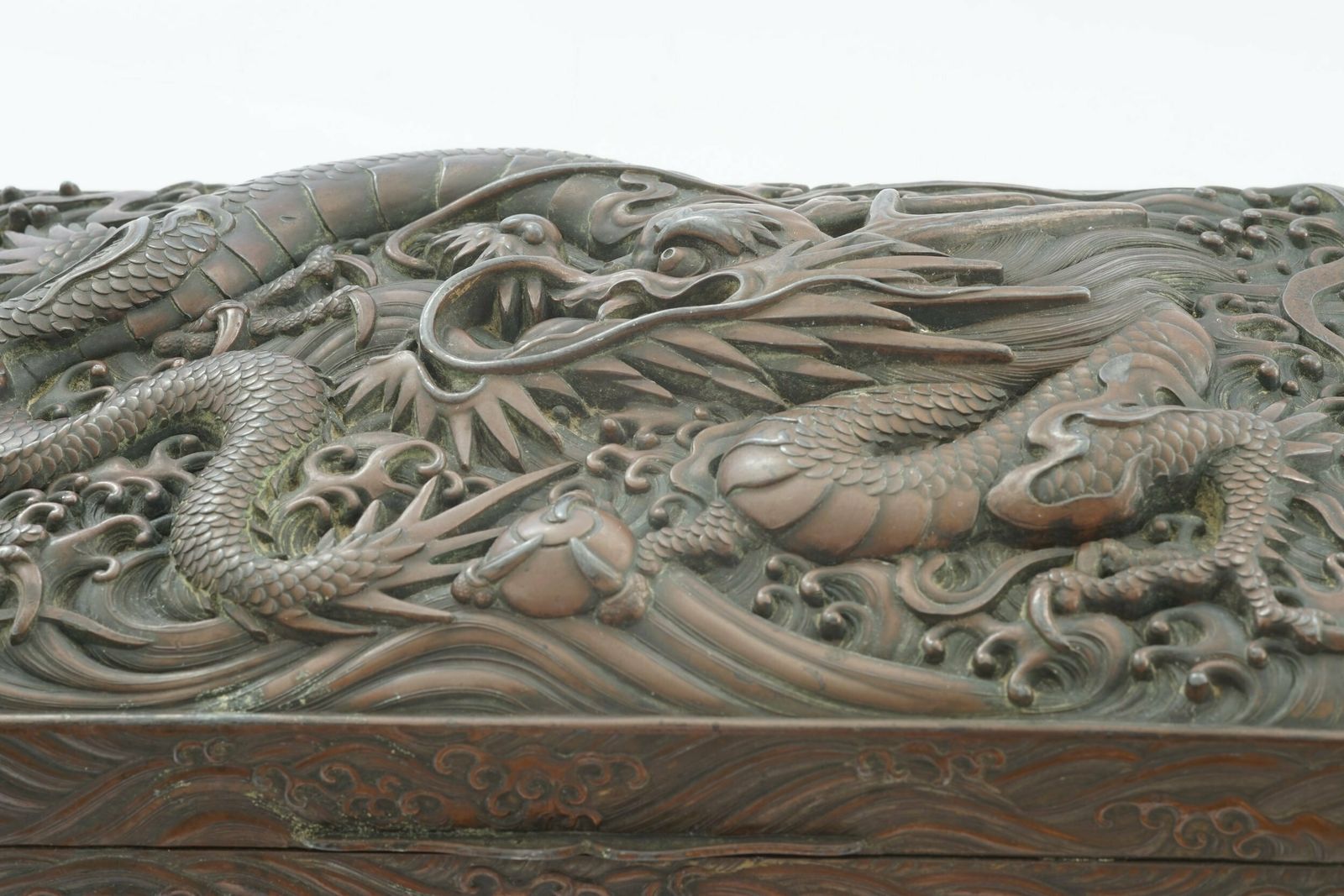 Home Decor Exceptional Meiji Period Japanese Bronze Box With Dragon Motif photo