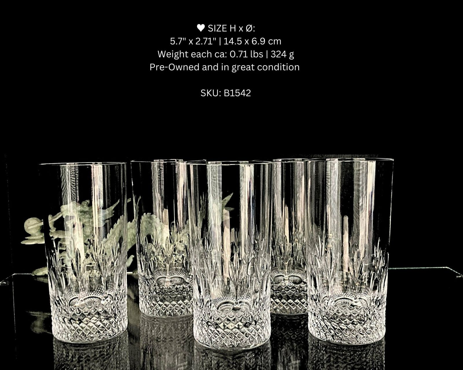 Crystal Cocktail Glasses | 6pcs Long Drink Glasses In Colleen, Tommy Pattern | Ca 1950 1970s photo Home Decor