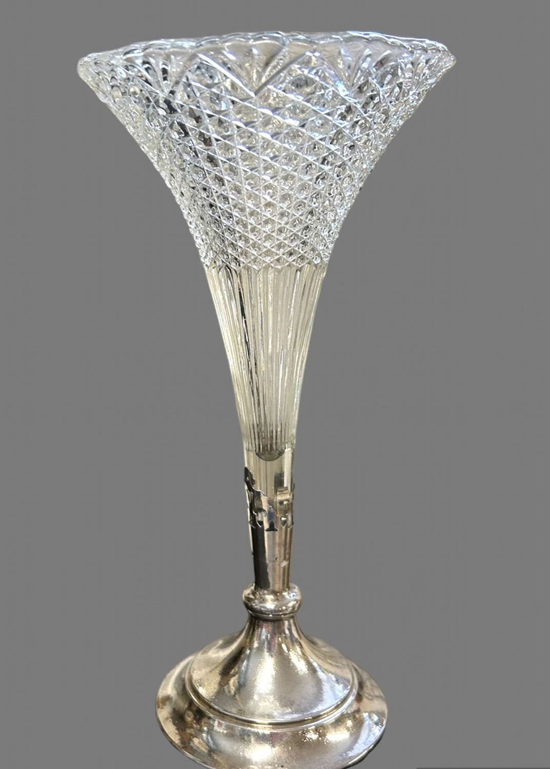 Pair Of Exceptional Antique Cut Crystal & Silver Plated Epergne Vases, C.1900 photo furniture