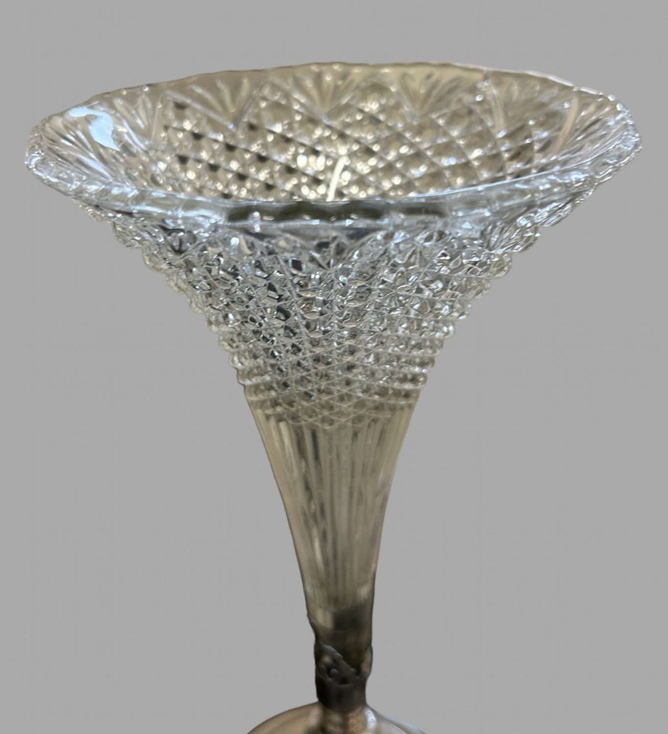 Pair Of Exceptional Antique Cut Crystal & Silver Plated Epergne Vases, C.1900 photo for sale