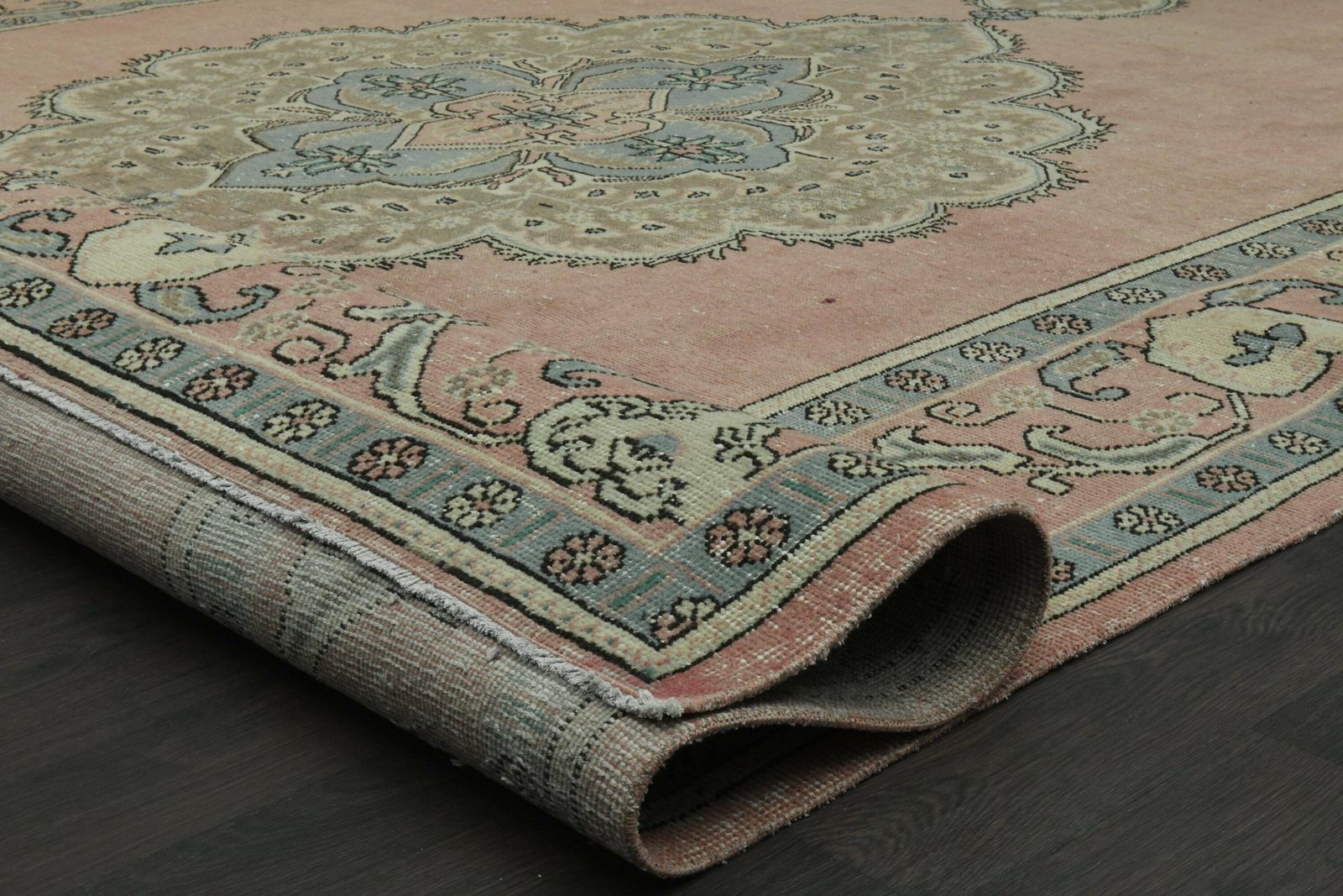 Faded Pink Green Blue Rug, Handmade Turkish Rug, Oversized Rug, Area Rug, Minimalist Rug, Extra Large Rug, Dining Room Rug photo for sale