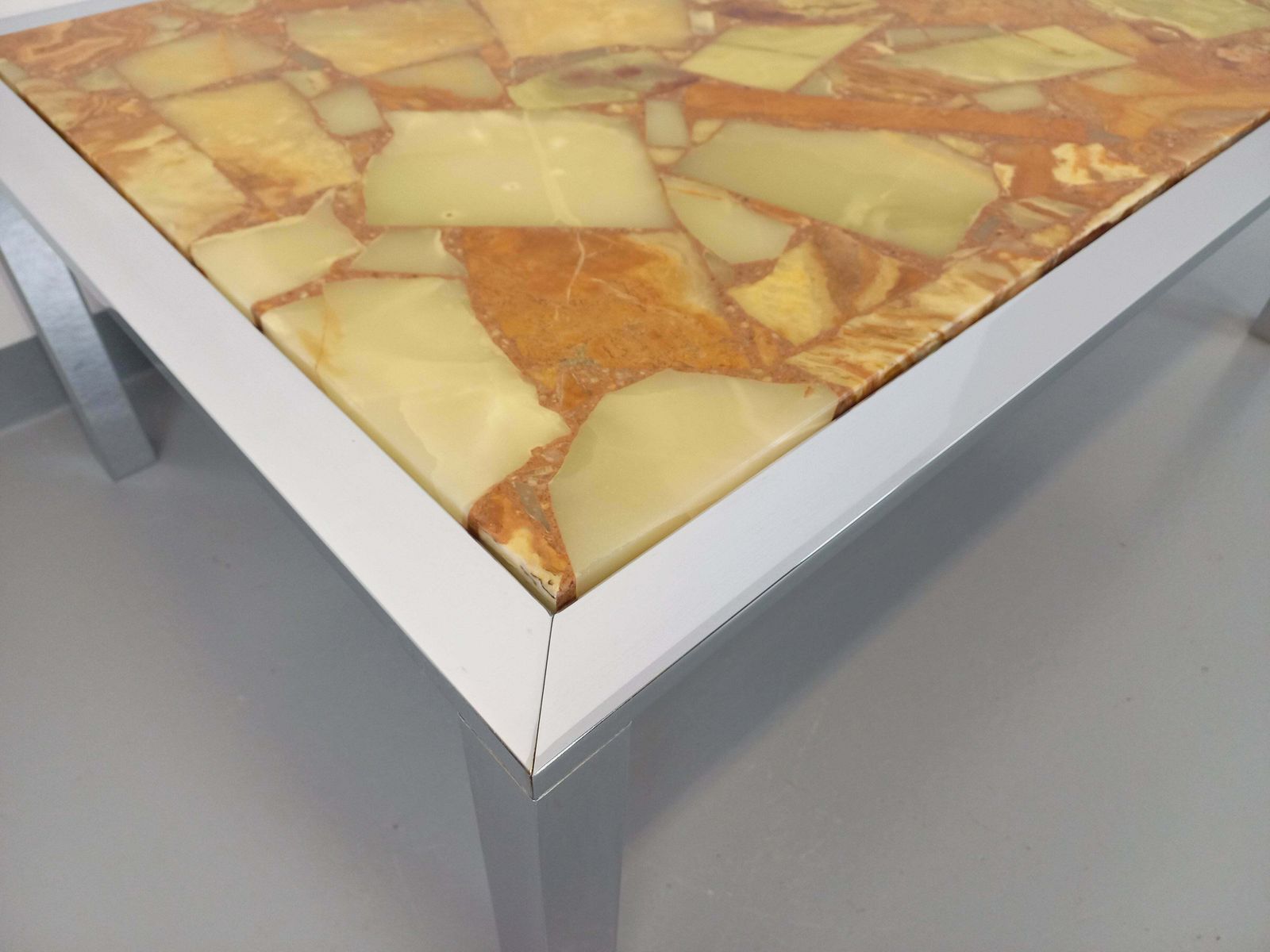 Rectangular Stone And Metal Coffee Table photo vinterior