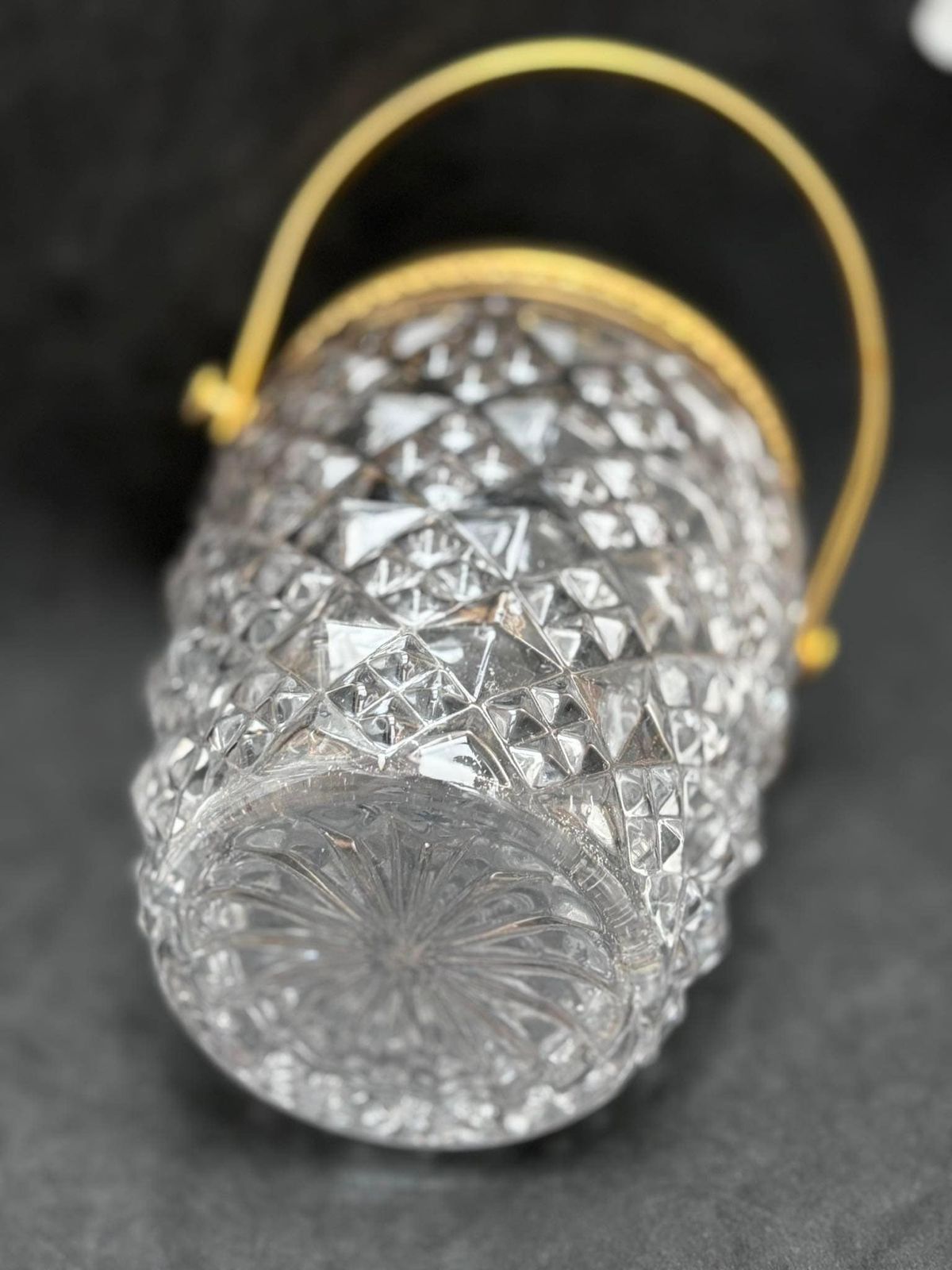 Ijsemmer Van Zwaar Gegoten Glas – Frans, Met Vergulde Metalen Handgrepen – Mid Century Barware, Mixologie Accessoires, Barkast, Hollywood Regency, Man Cave, Cadeau photo vinterior