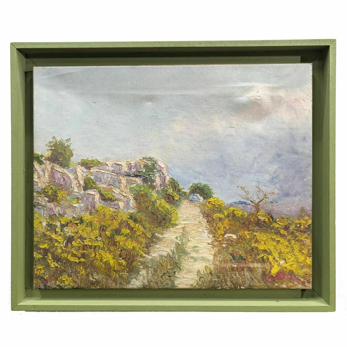 Oil On Pointillist Canvas Landscape Of Provence By Henri Grallan