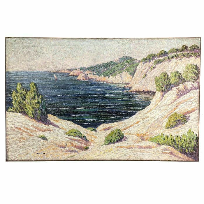 Large Oil On Marine Canvas 1900 Pointillist Signed Grallan