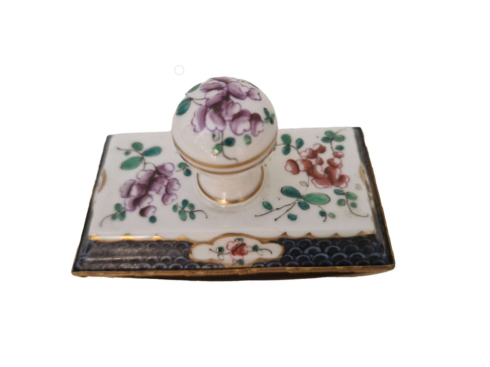 19th Century French Porcelain Ink Blotter With Hand Painted Flowers, Antique Desk Accessory, Romantic Home Office Decor photo 154.0