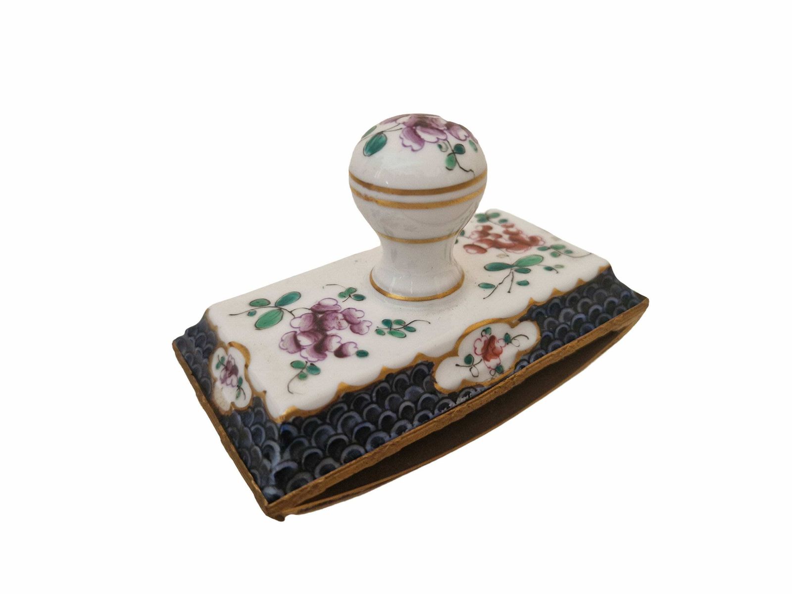 19th Century French Porcelain Ink Blotter With Hand Painted Flowers, Antique Desk Accessory, Romantic Home Office Decor photo vinterior