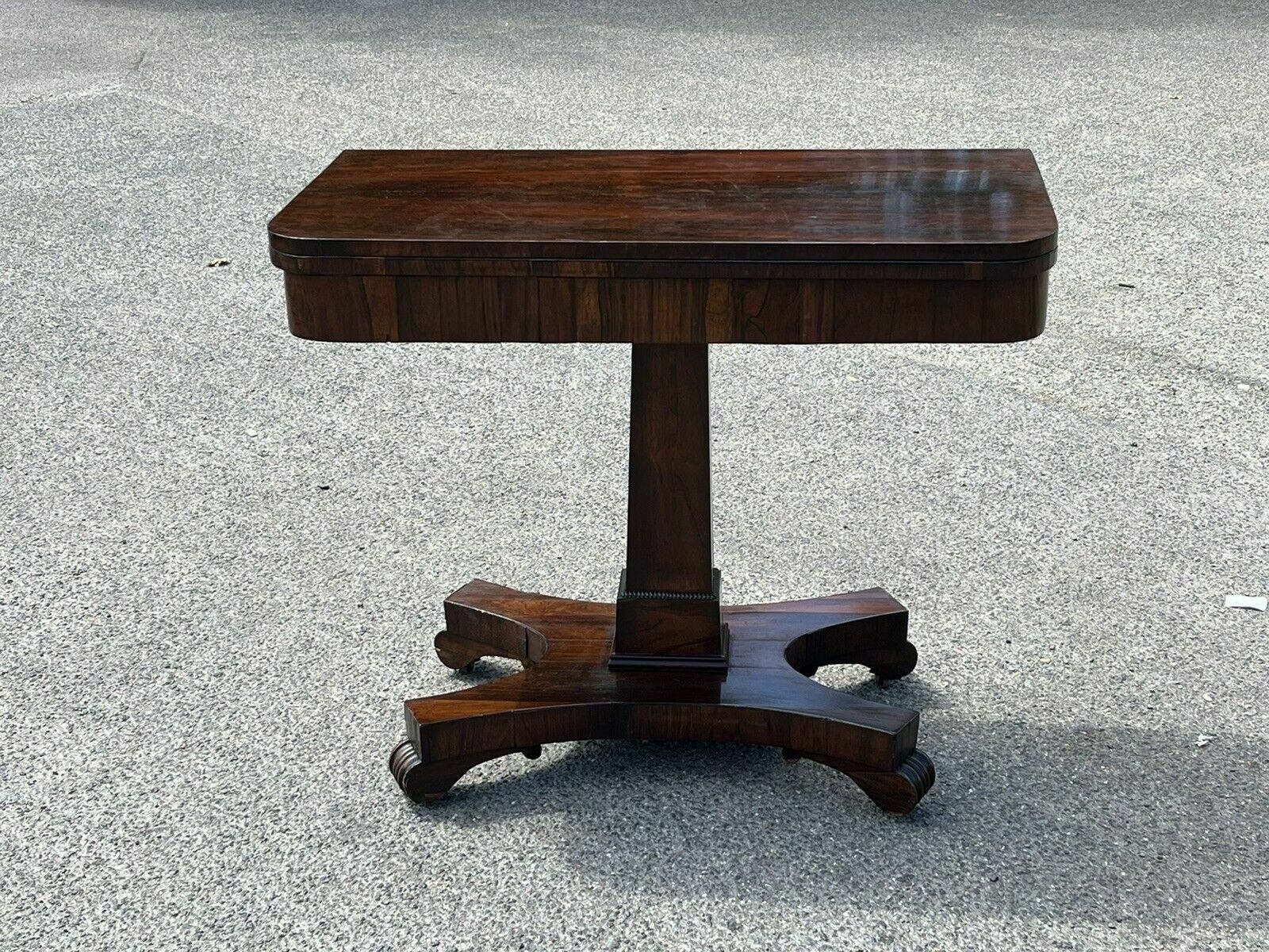 photo for sale Antique Rosewood Games Table With Fold Over Lid & Card Playing Area