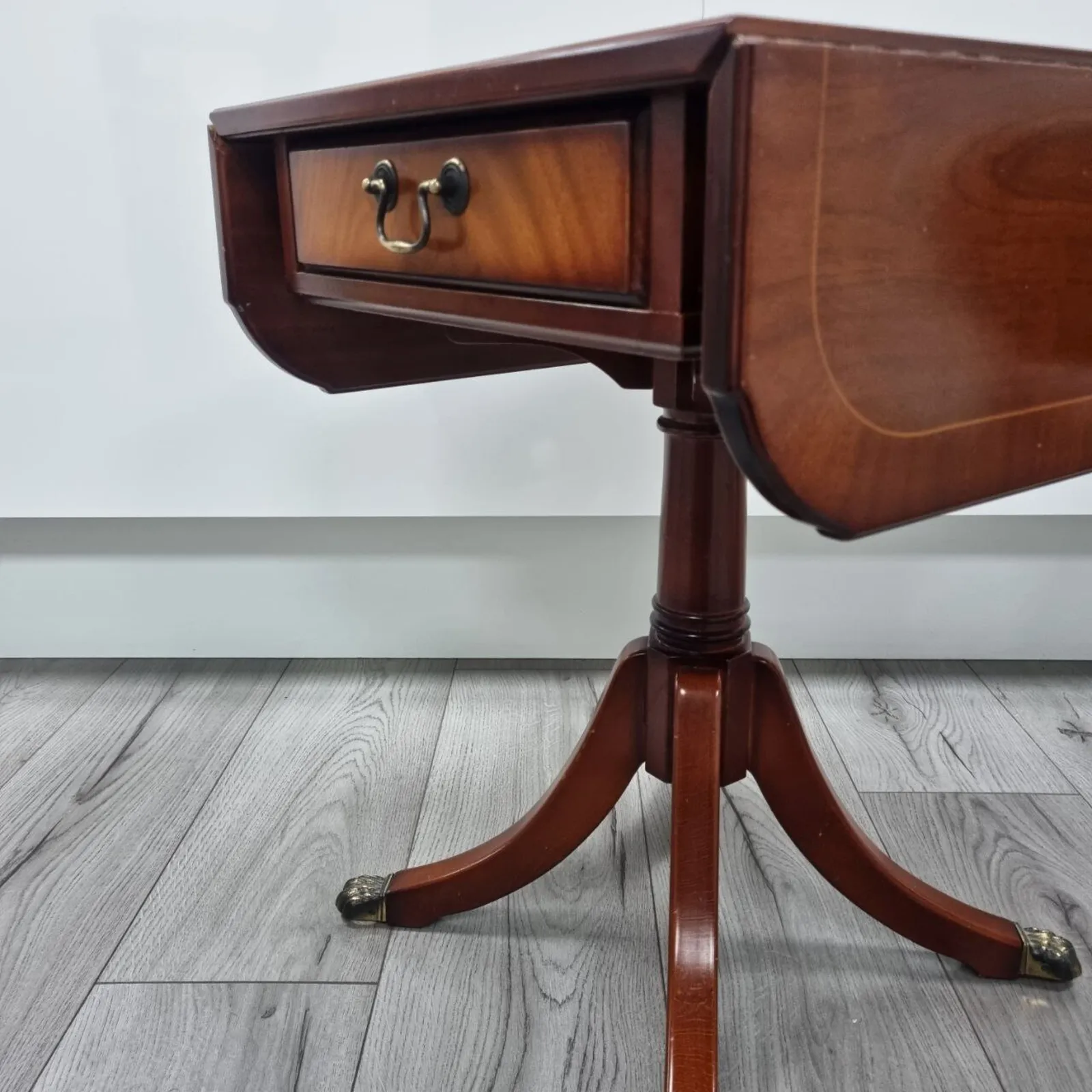 520.0 Pair Of Antique Flamed Hardwood Extending Side Tables With Lion Paw Castors And Double Sided Drawers photo