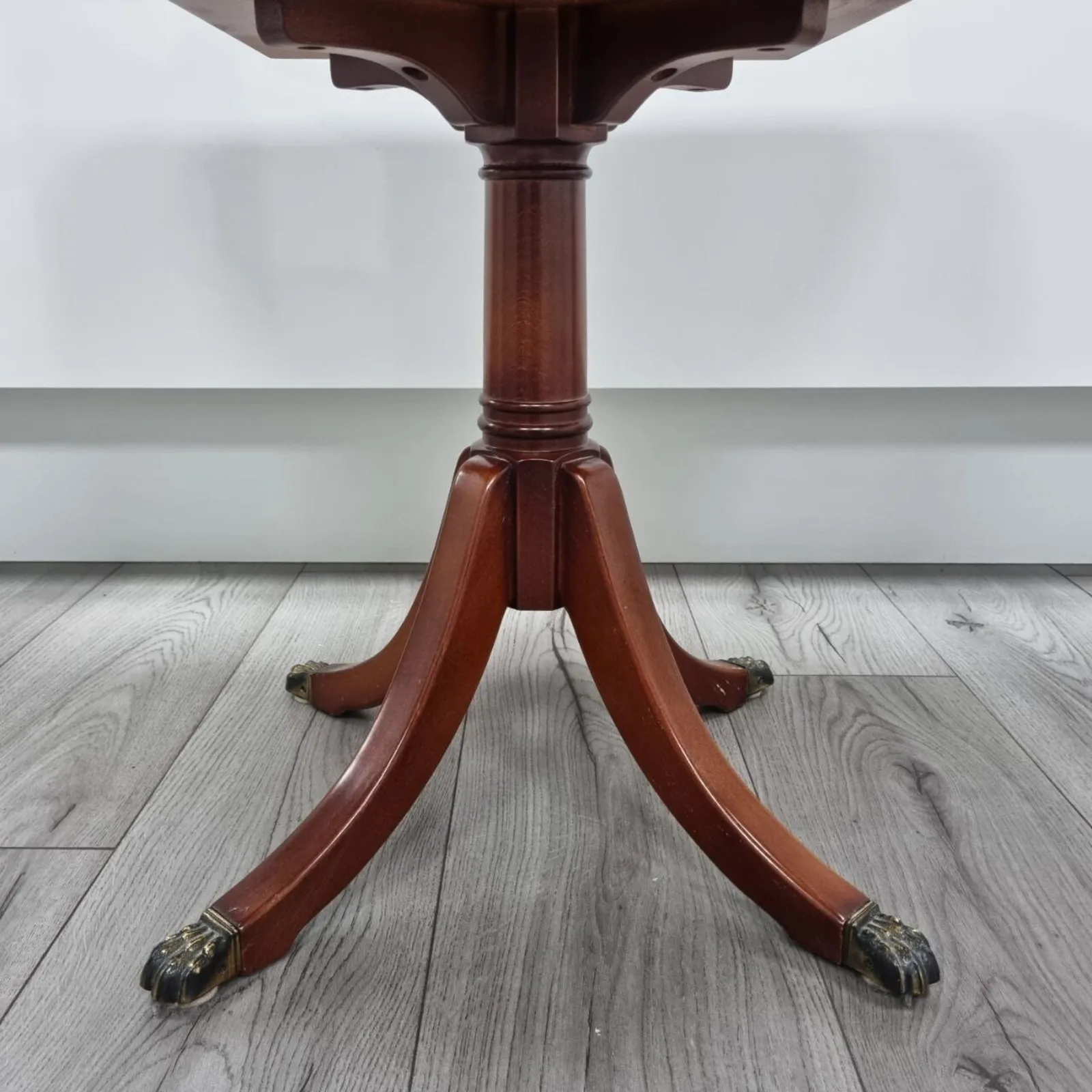 photo buy Pair Of Antique Flamed Hardwood Extending Side Tables With Lion Paw Castors And Double Sided Drawers
