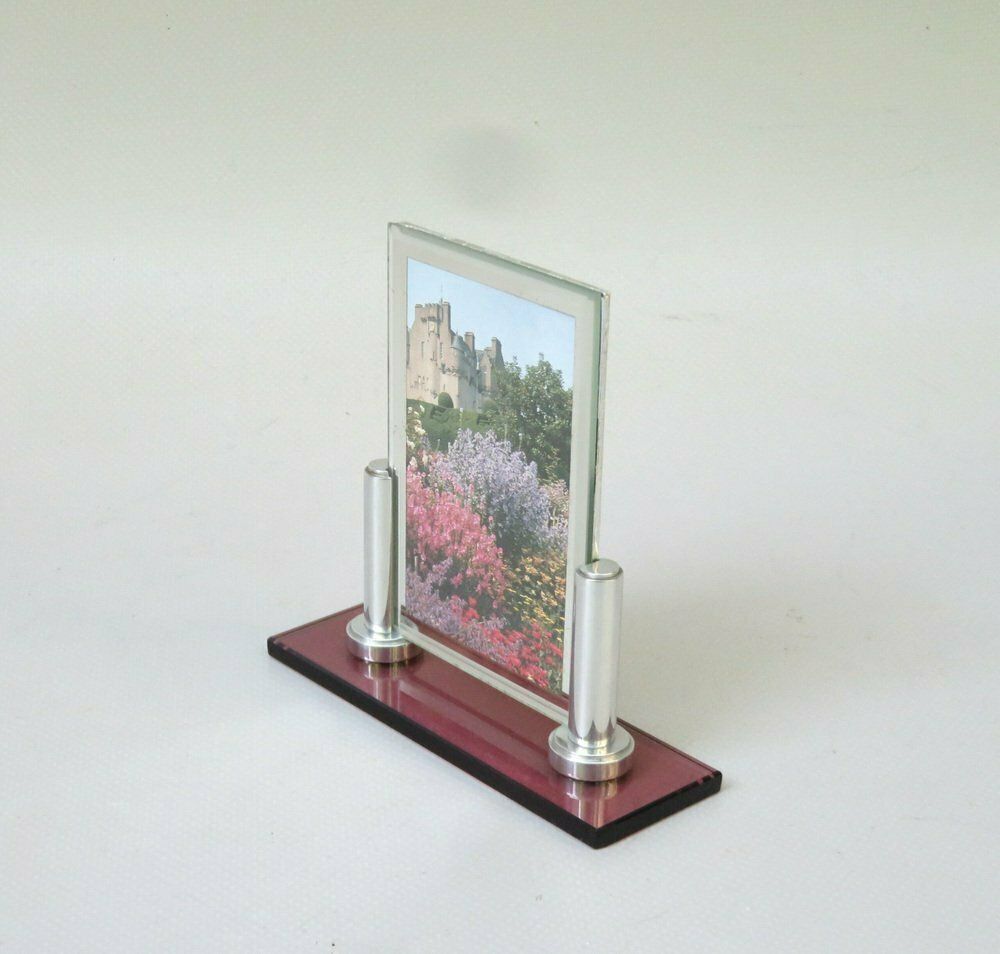 Art Deco Picture Frame In Rose Glass & Aluminum, 1920s photo furniture