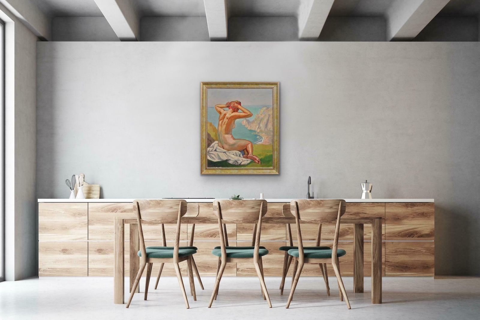 Raymond Moritz 1891 To 1950. A Liberated Lady On The Cliffs, 1927. Framed French 1920s Nude Sunbathing Oil Painting. World War 2 Dedication 1942. photo vinterior