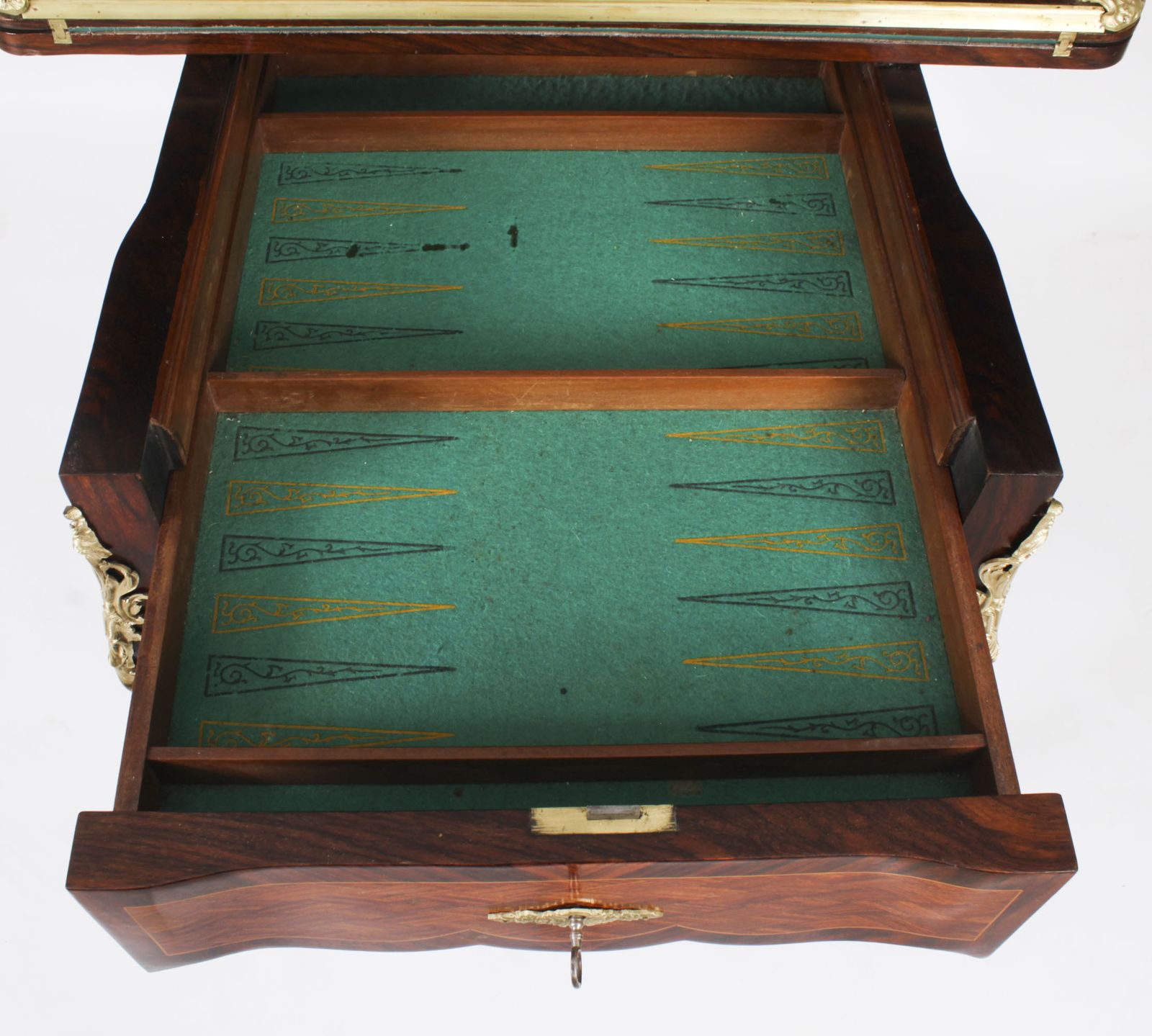 photo vintage Antique French Burr Walnut Parquetry Card  Backgammon Table  19th Century