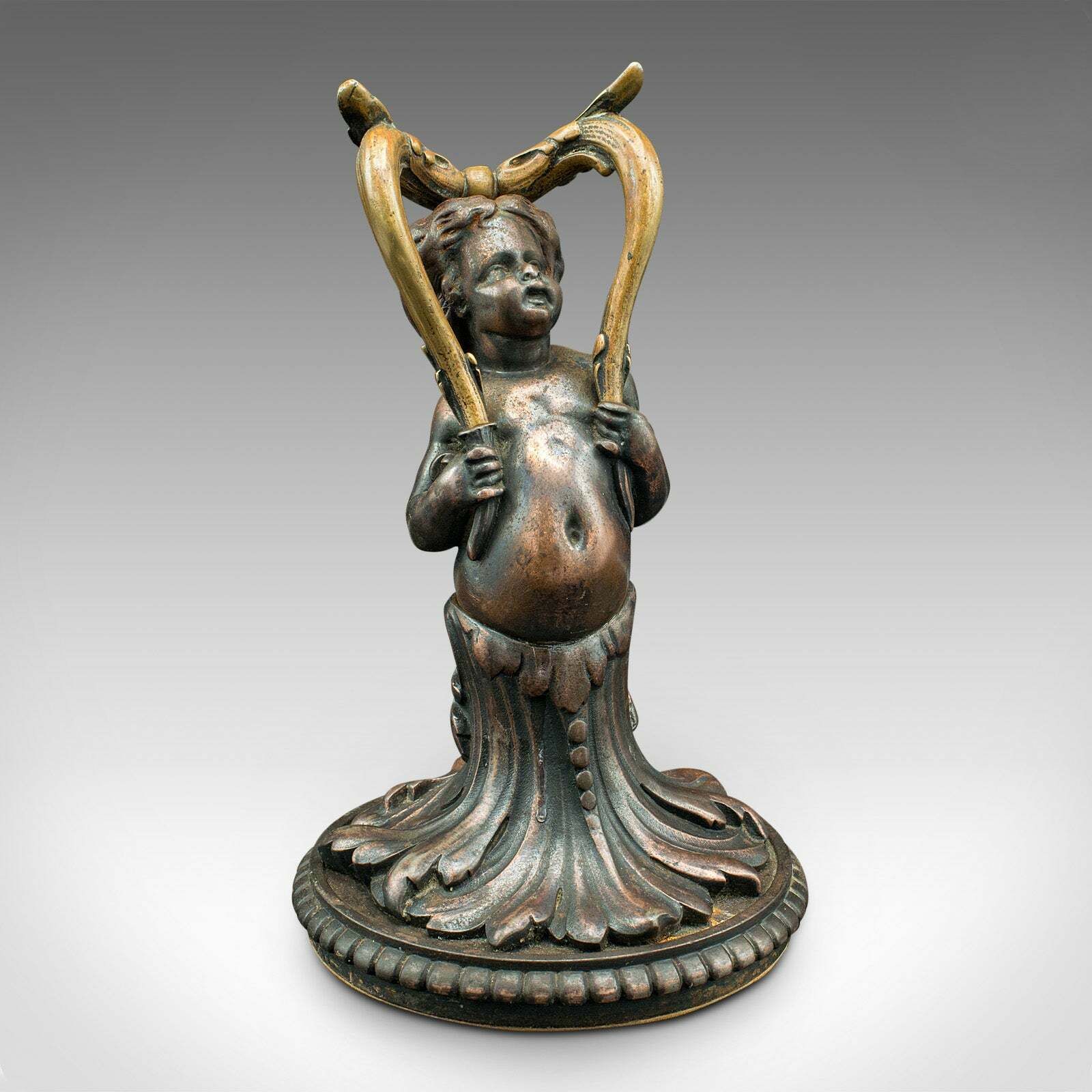 Pair Of Antique Decorative Cherubs, English, Bronze, Doorstops, Victorian, 1900 photo for sale