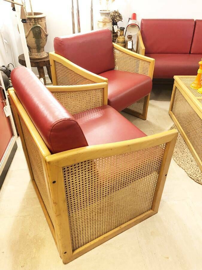 photo furniture Pair Of Cane Armchairs, 1970, 1970s