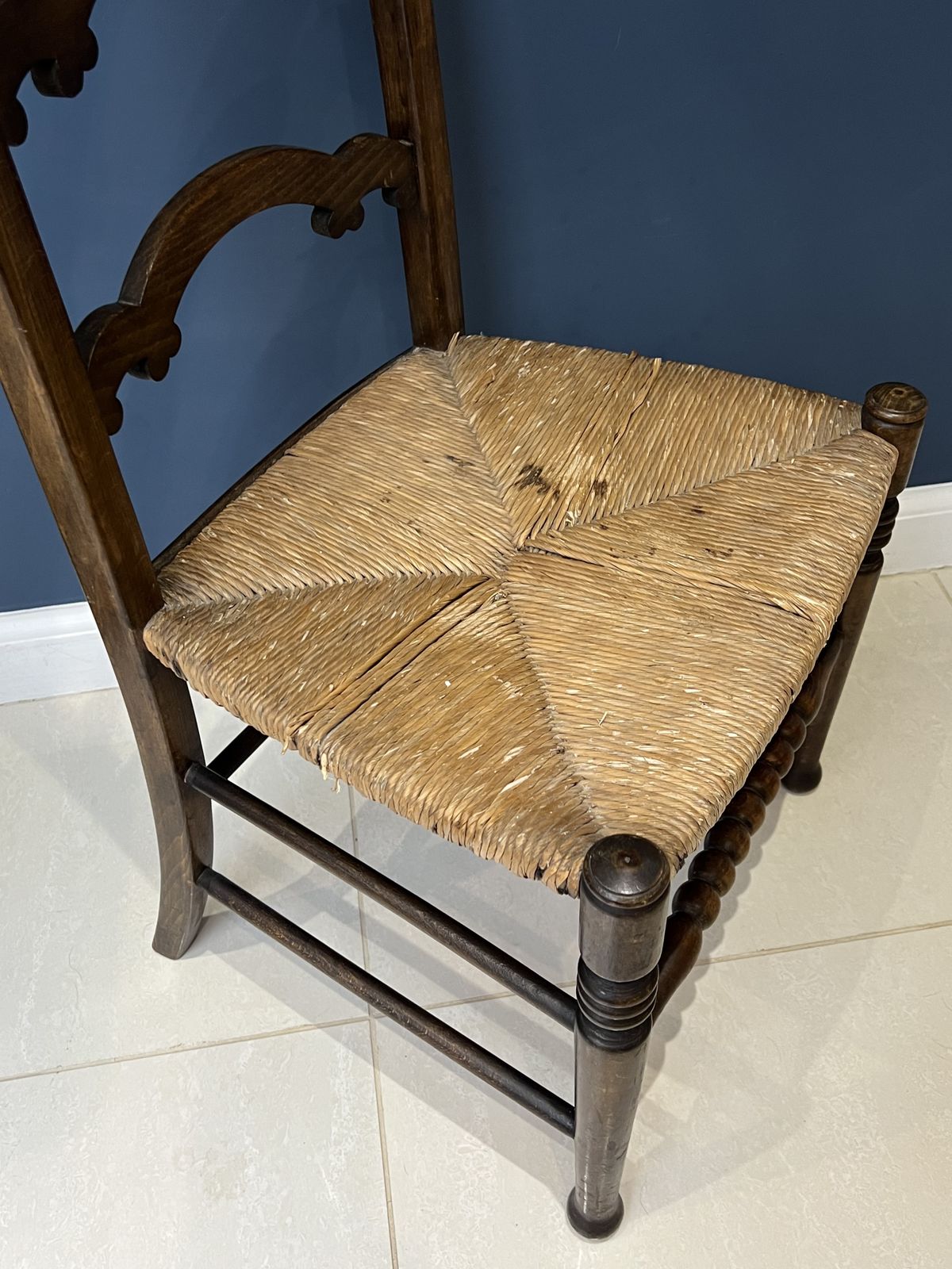 Furniture Antique Oak Country House Ladder Back Chair photo
