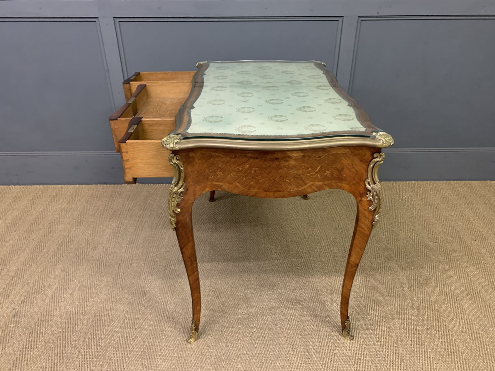 Marquetry Inlaid French Bureau Plat By Maison Millet photo for sale