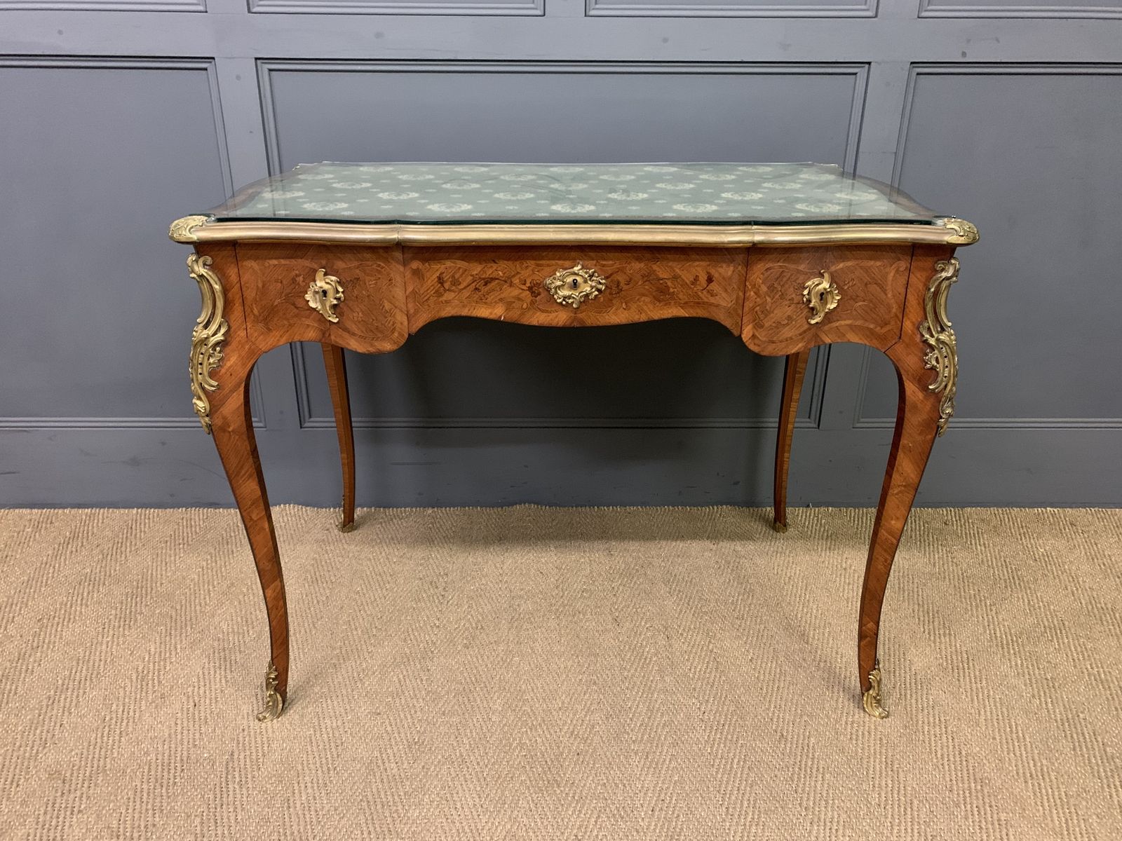 Marquetry Inlaid French Bureau Plat By Maison Millet photo Furniture