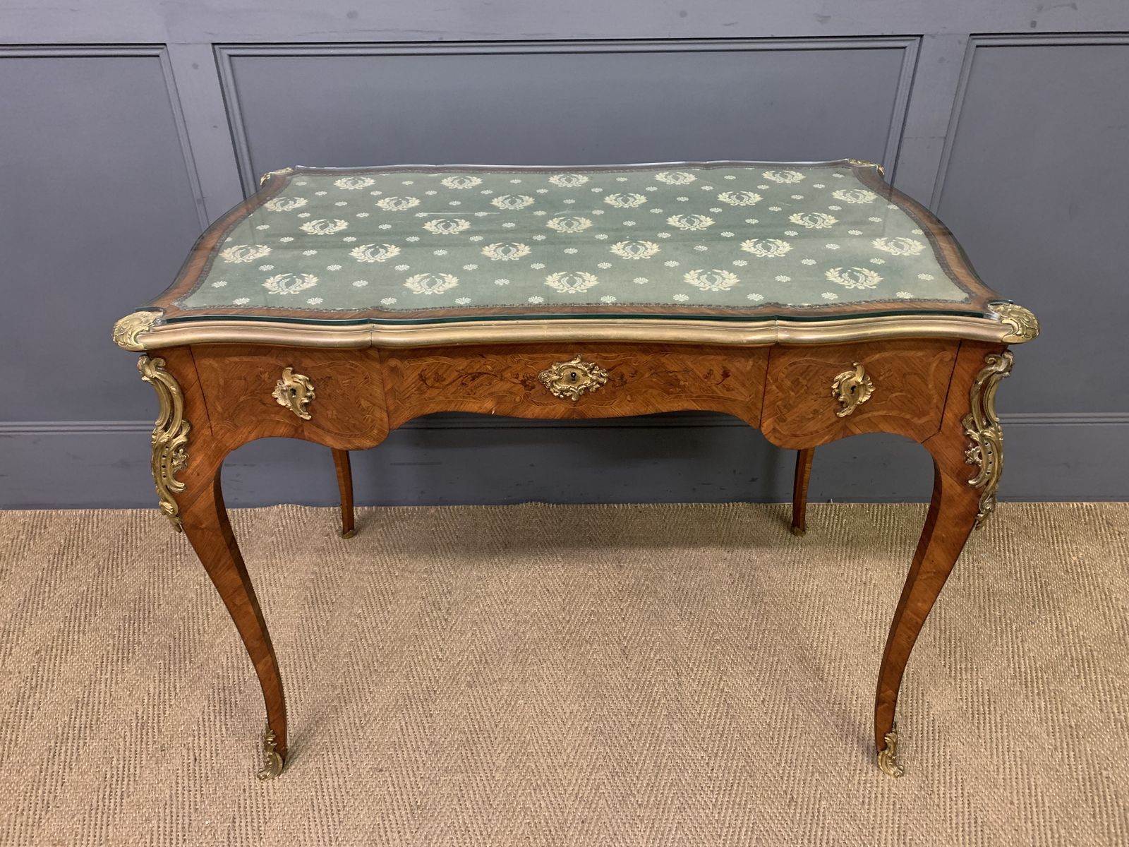 Marquetry Inlaid French Bureau Plat By Maison Millet photo vintage