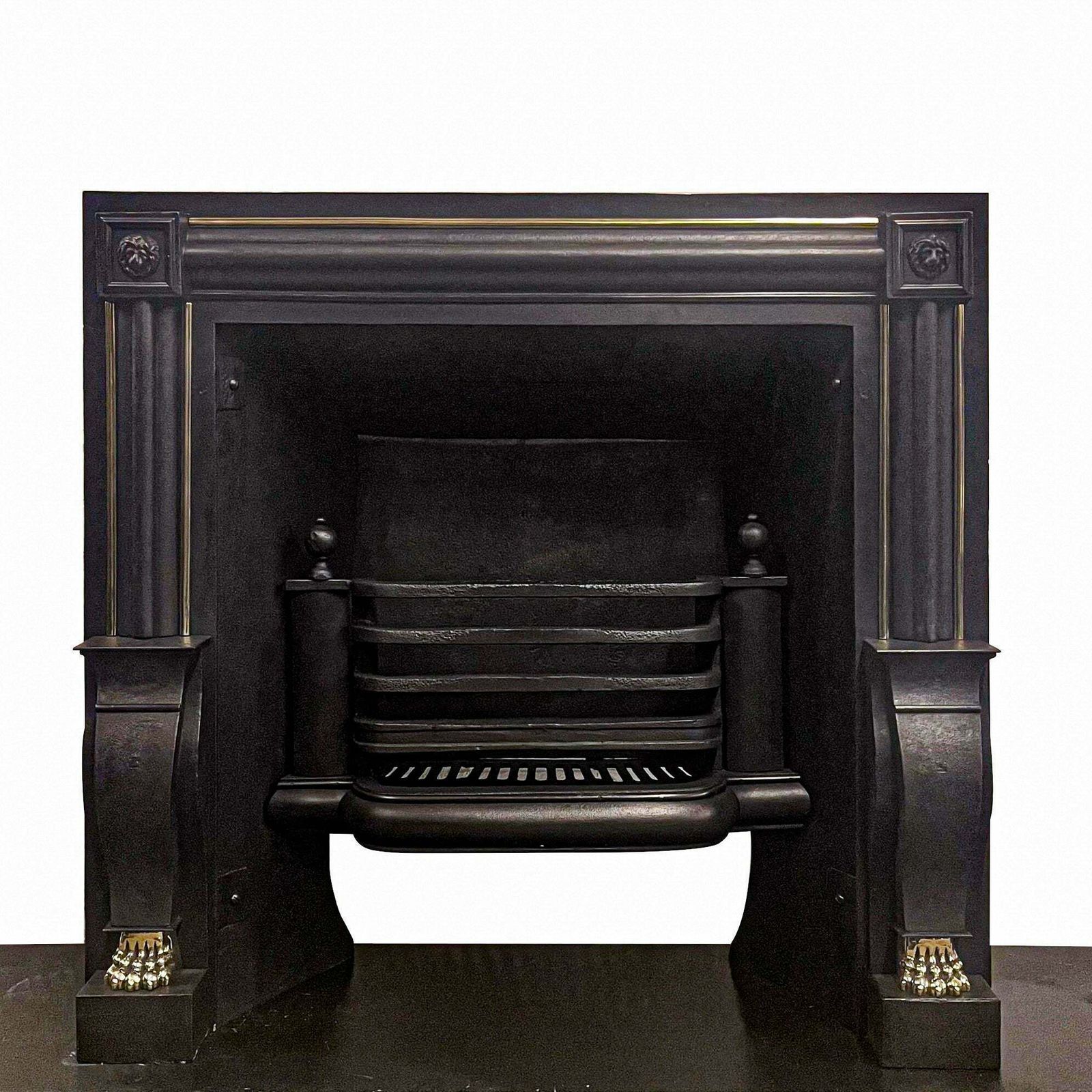 Antique Cast Iron Lion Head Fireplace Insert