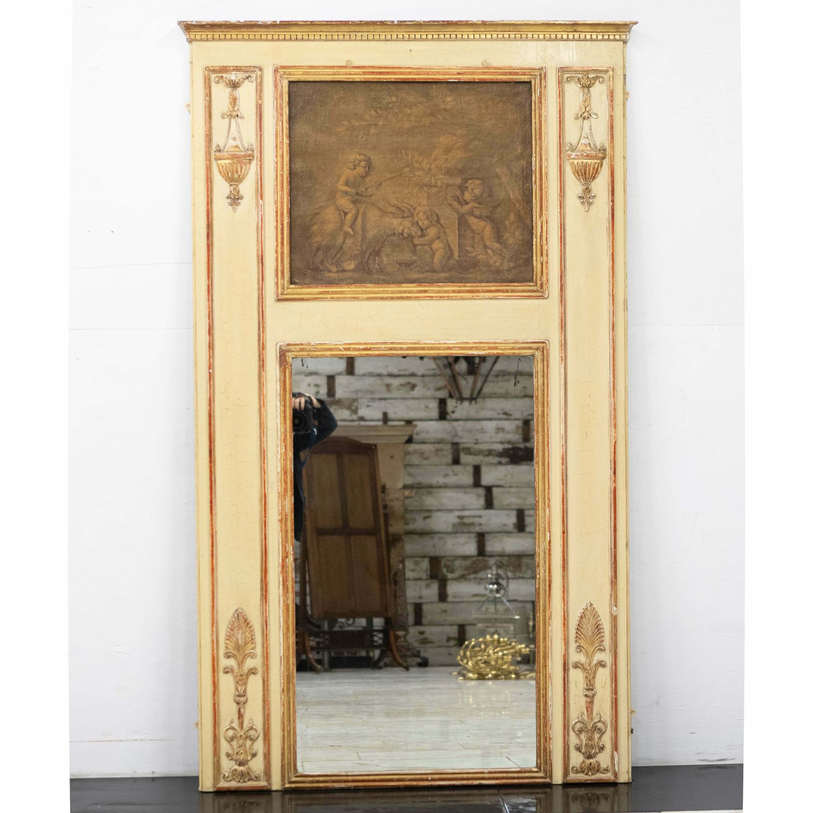 Large Louis XVI Trumeau Mirror With Oil Painting And Gilt Gesso Details photo buy