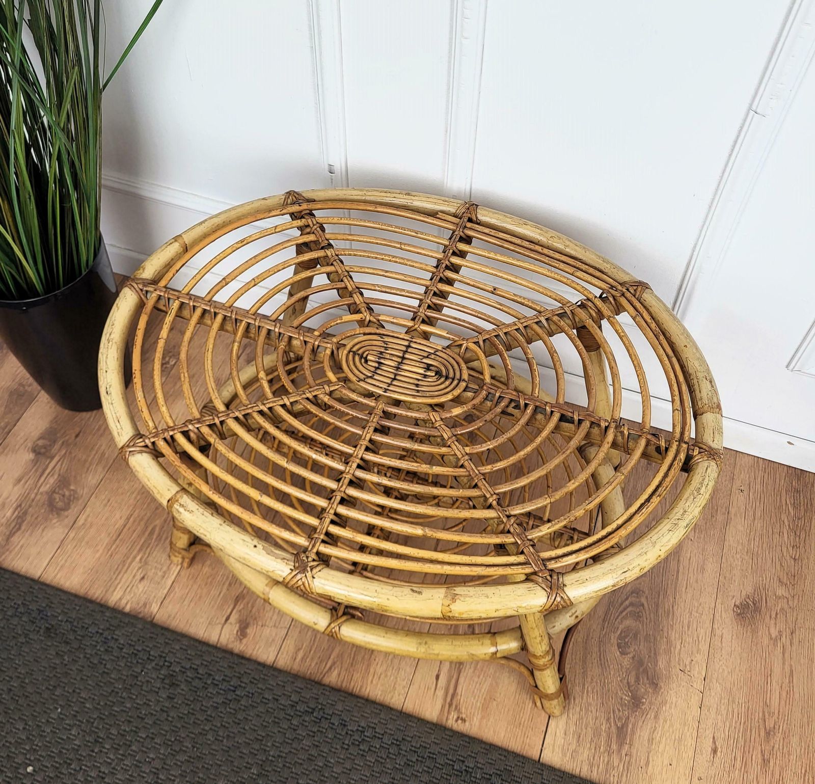 1960s Italian Bamboo Rattan Bohemian French Riviera Oval Coffee Table photo Furniture