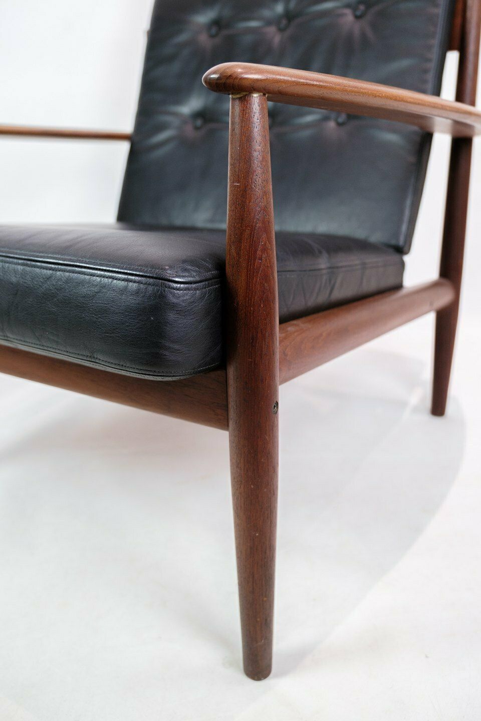 Armchair Model 118 In Teak And Black Leather By Grete Jalk For France & Son From 1960s photo for sale