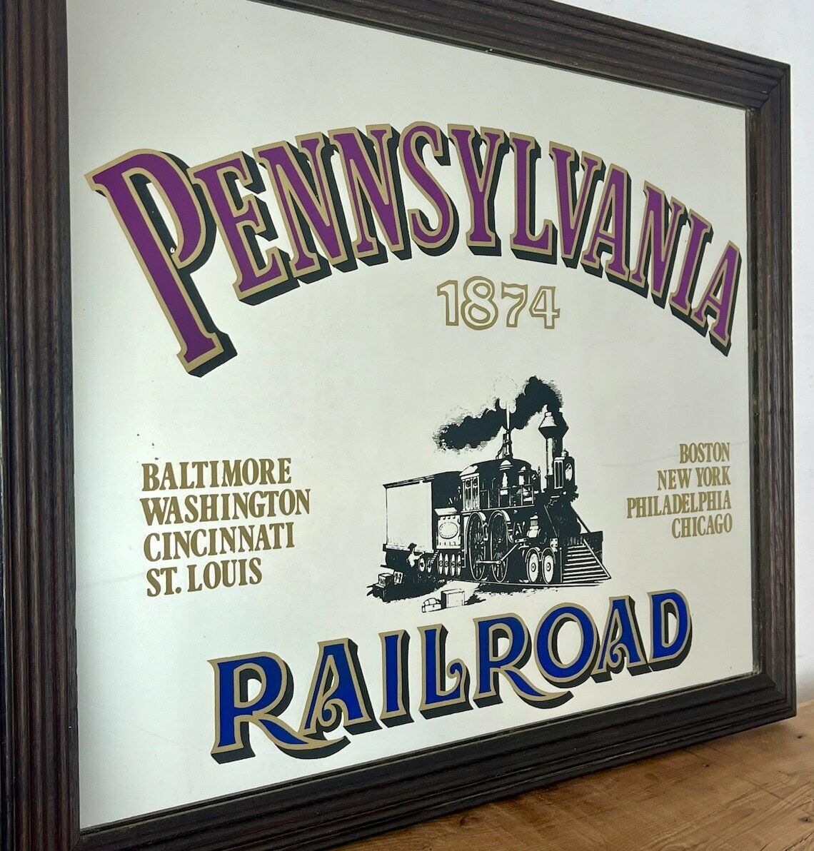 Historical Pennsylvania Railroad Company 1874 Advertising Mirror, Trains And Rail Stations, American Transport Picture, Wall Art photo furniture