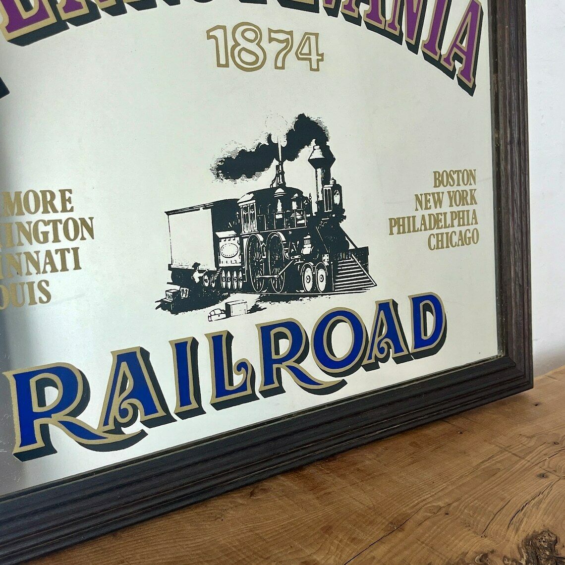Historical Pennsylvania Railroad Company 1874 Advertising Mirror, Trains And Rail Stations, American Transport Picture, Wall Art photo 140.0