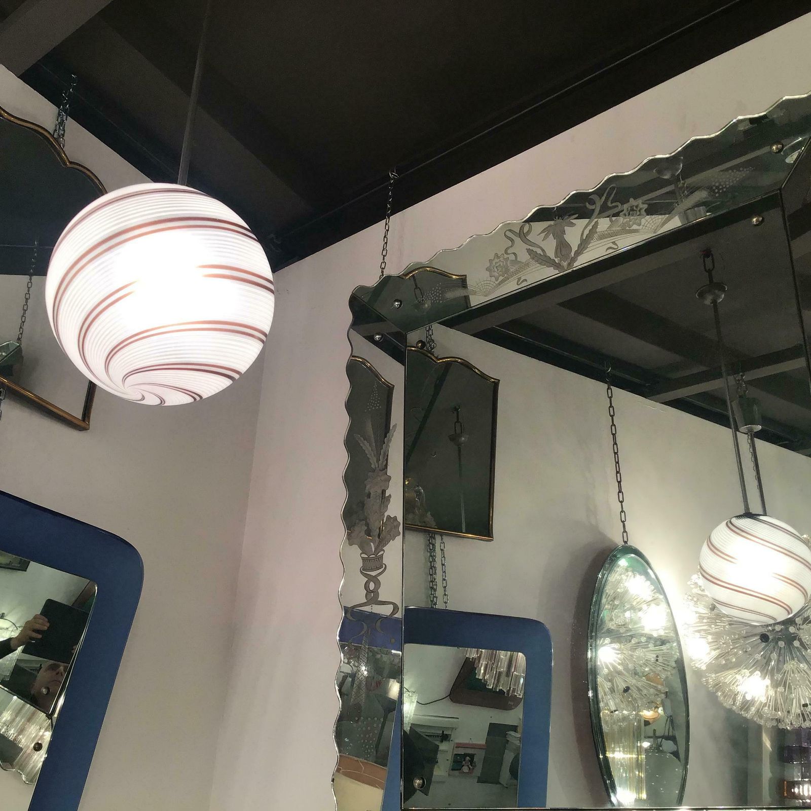 Venini Chandelier Glass Metal Crome 1958 Italy photo vintage