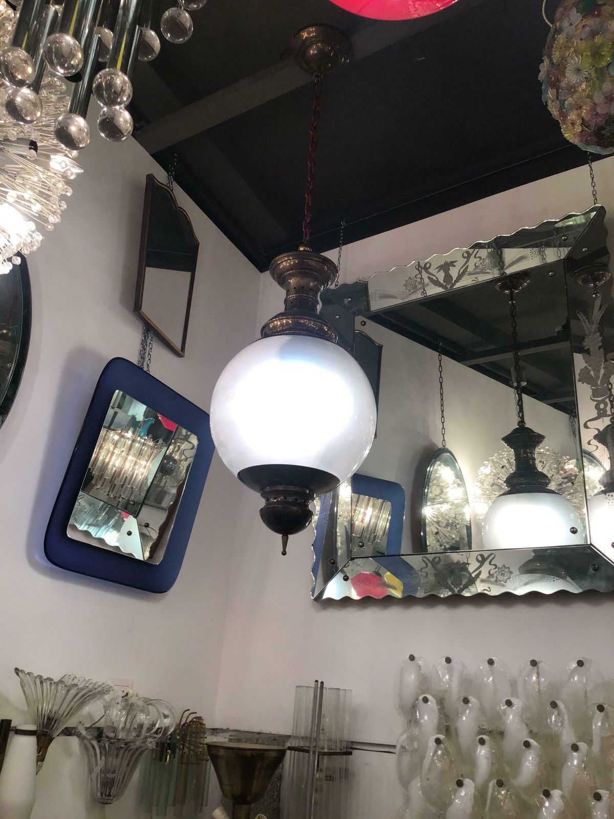 3407.0 Luigi Caccia Dominioni “Azucena “ Chandelier Glass Brass 1955 Italy photo