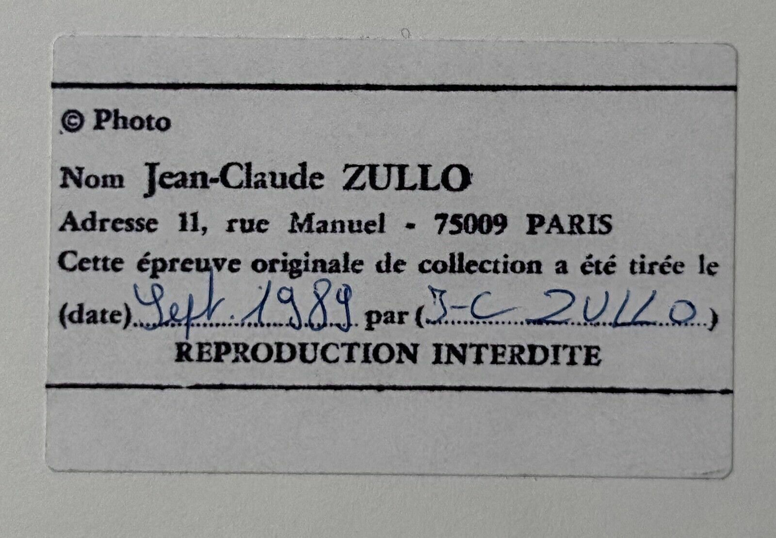 Jean Claude Zullo   Original Photograph Signed On The Back 1989 Self Portrait photo furniture
