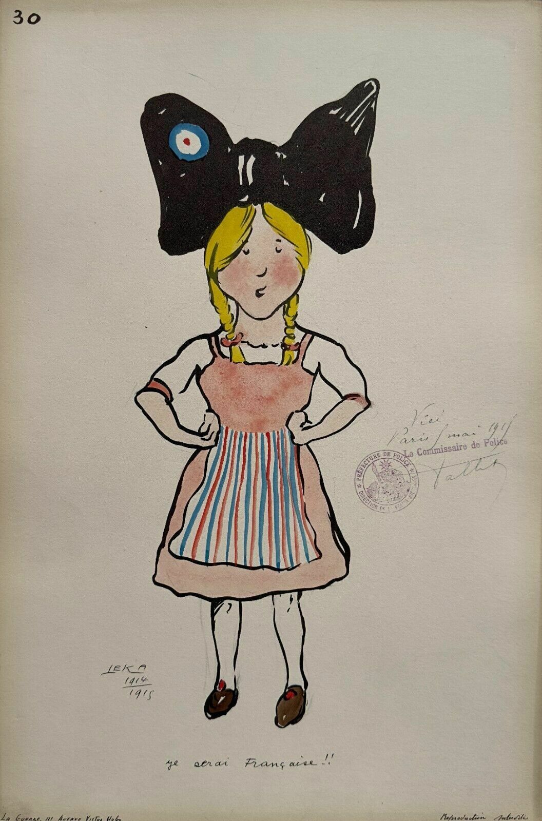 Harry De Leka Watercolor Drawing Signed War Caricature 1914   1915