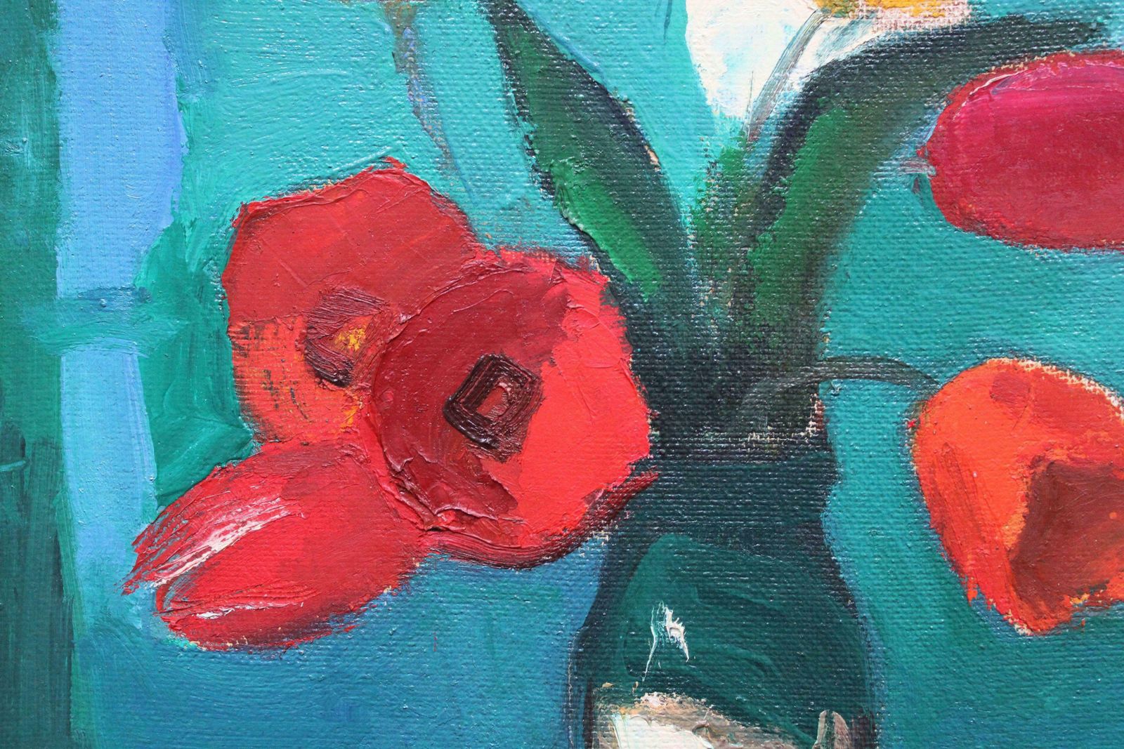 Aleksandr Rodin Tulips On A Turquoise Background. Oil On Cardboard photo furniture