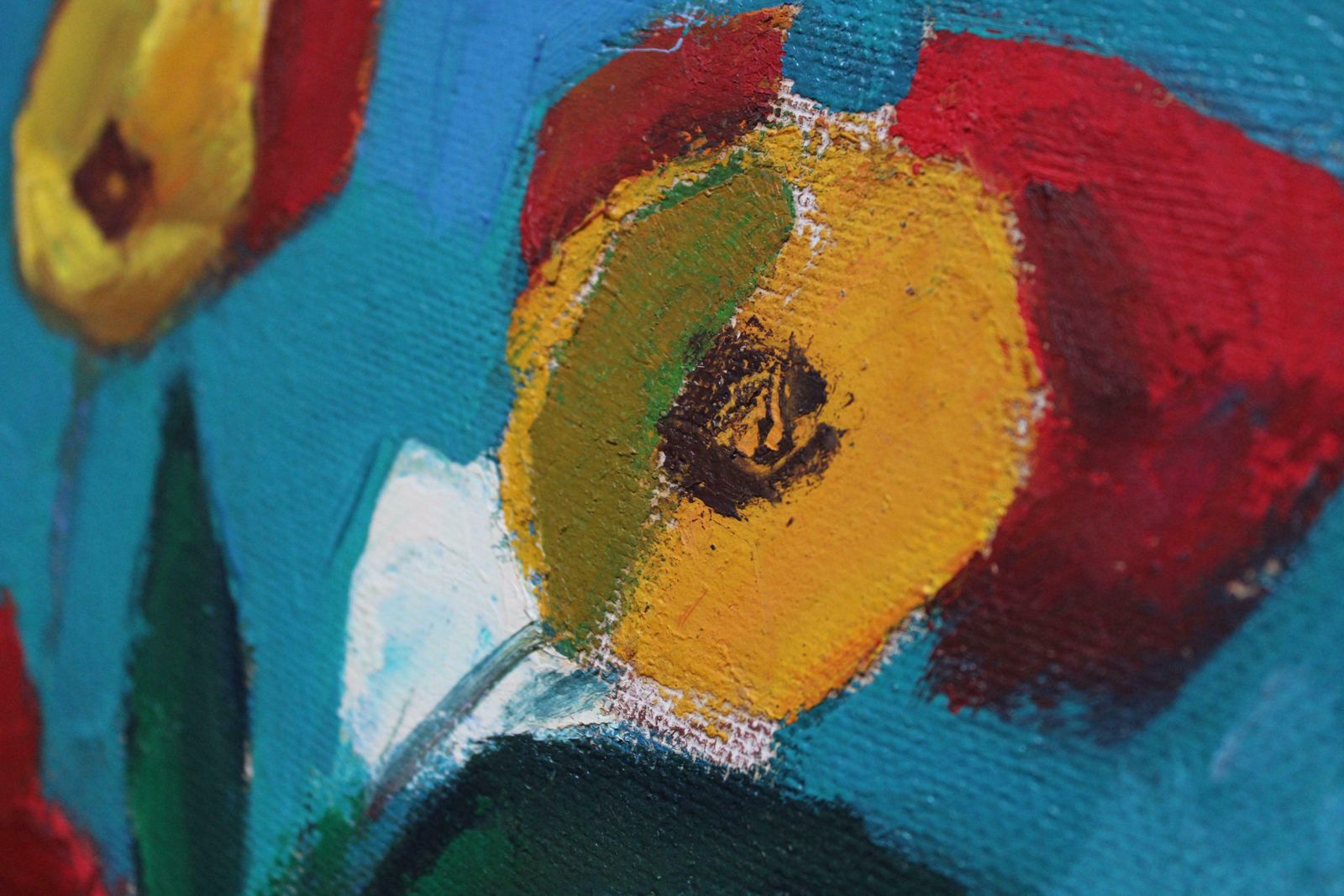 Aleksandr Rodin Tulips On A Turquoise Background. Oil On Cardboard photo 740.0