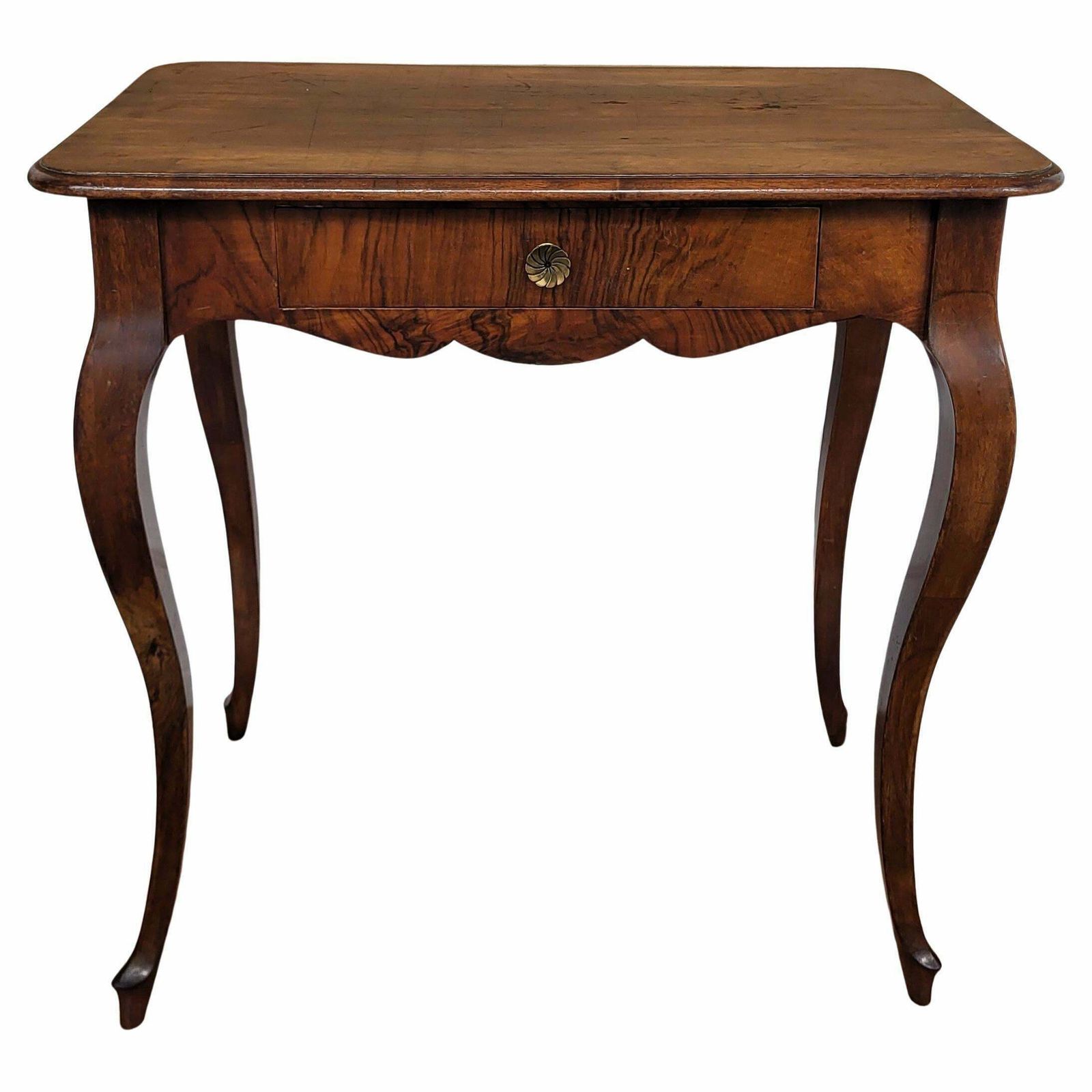 Antique Italian Walnut Desk Side Table With Cabriole Carved Legs