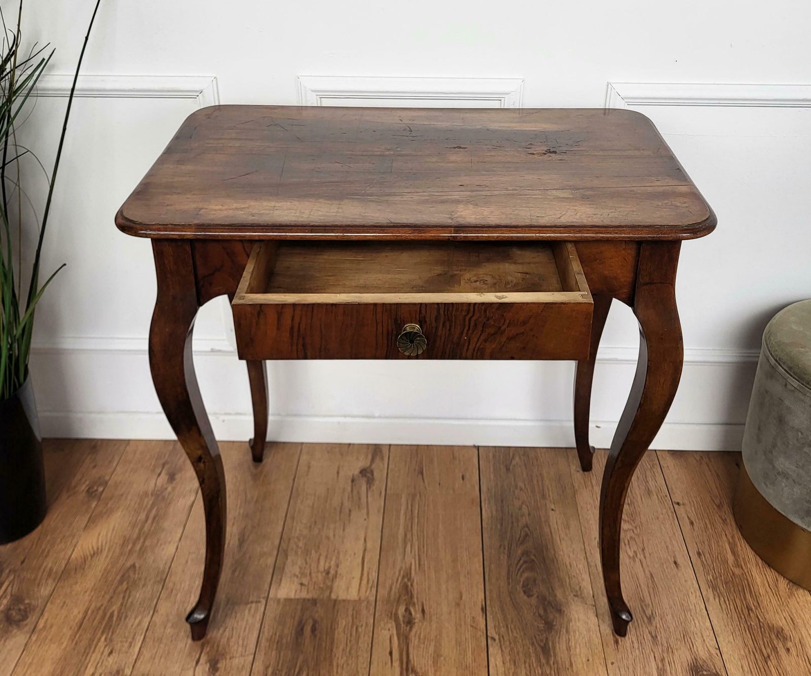 Antique Italian Walnut Desk Side Table With Cabriole Carved Legs photo buy