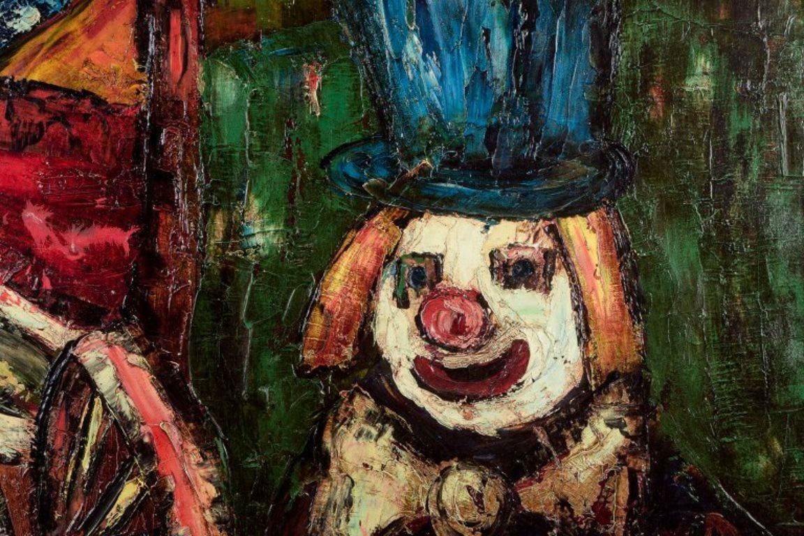 Henry Maurice D'anty. Oil On Canvas. Clown And Horse Drawn Carriage. photo for sale