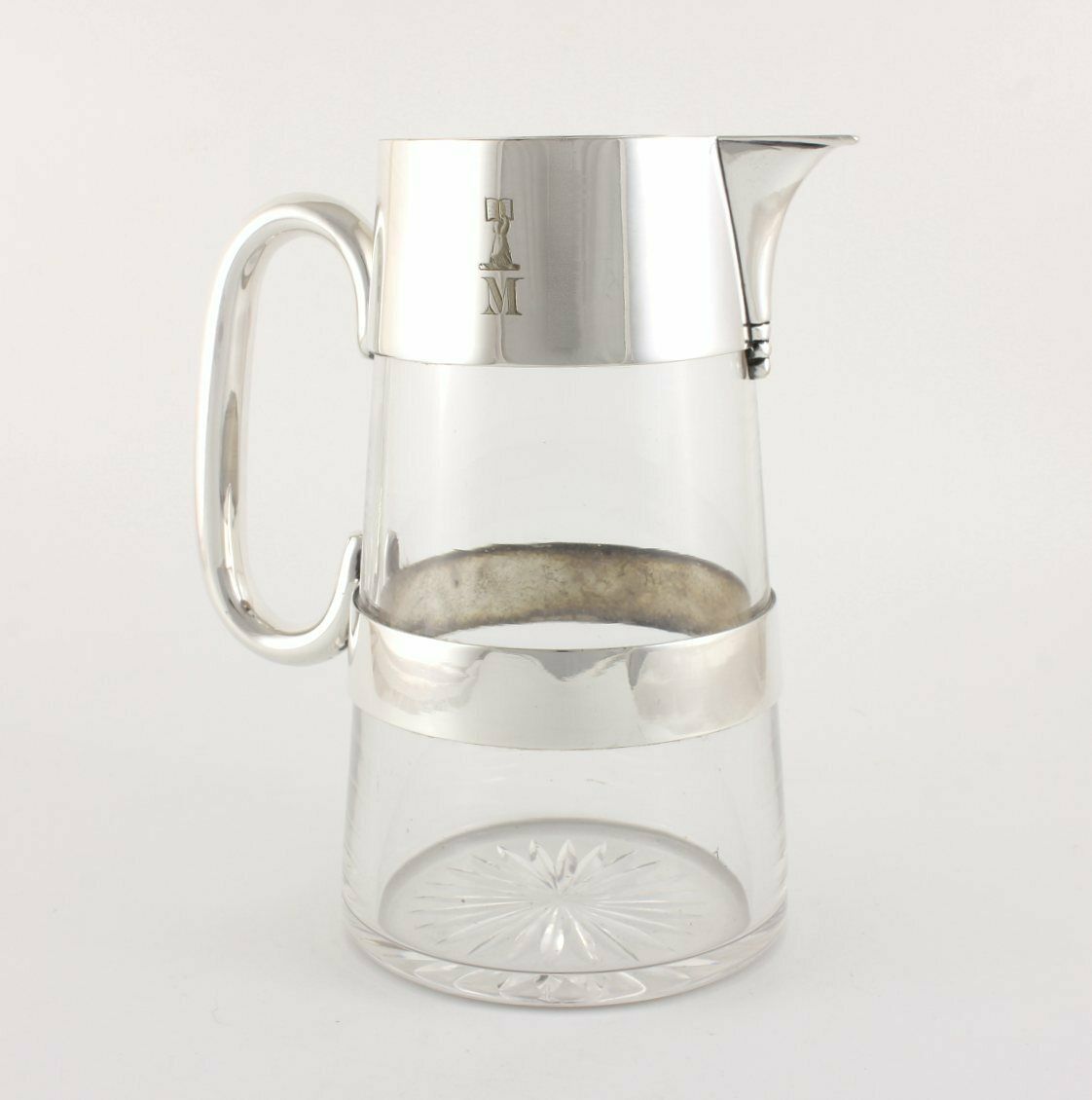 Silver Plate & Cut Glass Water Pitcher Jug. Millar Family M Crest. C1900. photo buy