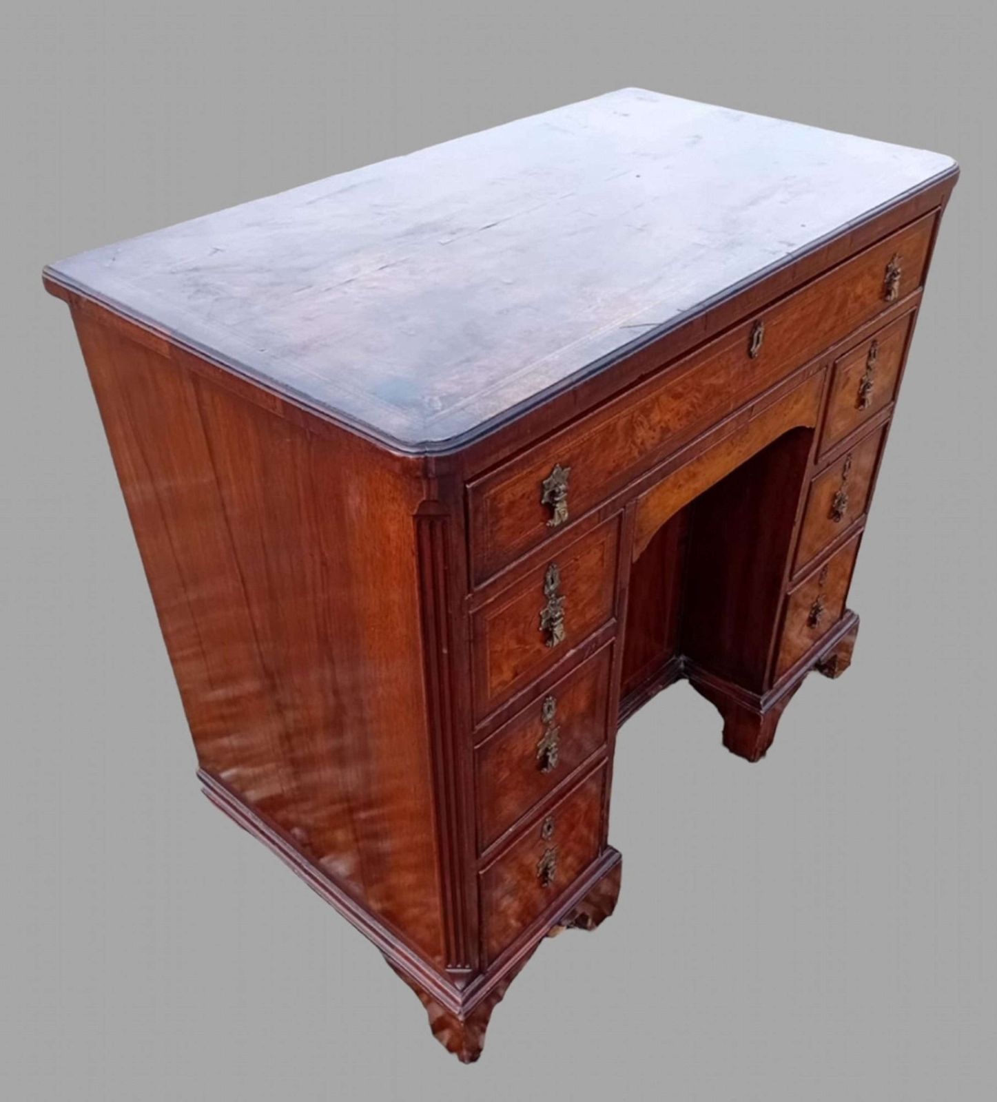 An Attractive Small Walnut 18th Century Kneehole Writing Desk photo furniture